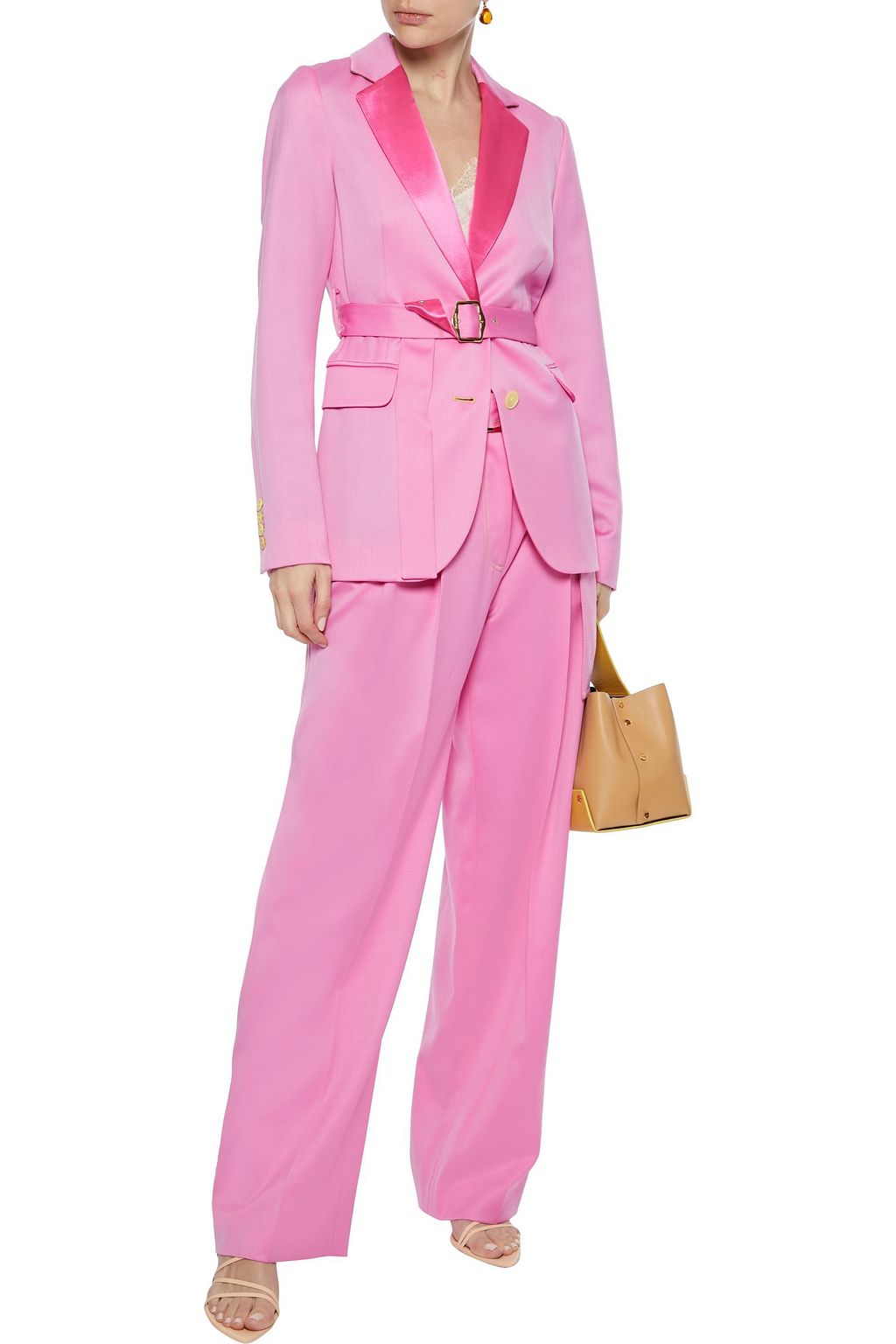 SIES MARJAN Terry belted satin-trimmed wool-twill blazer