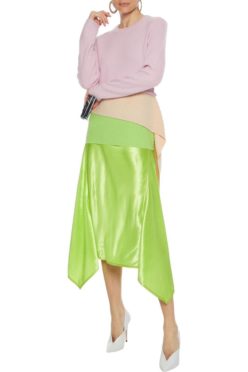 SIES MARJAN Darby asymmetric satin midi skirt