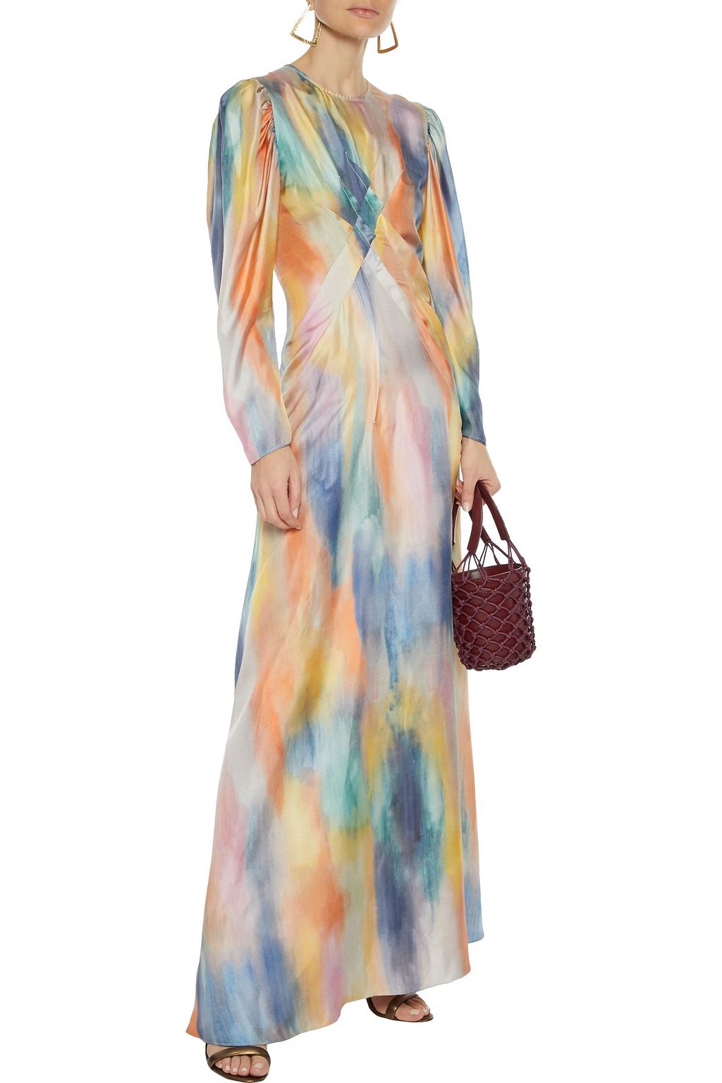 SIES MARJAN Virginia pintucked tie-dyed silk-twill maxi dress