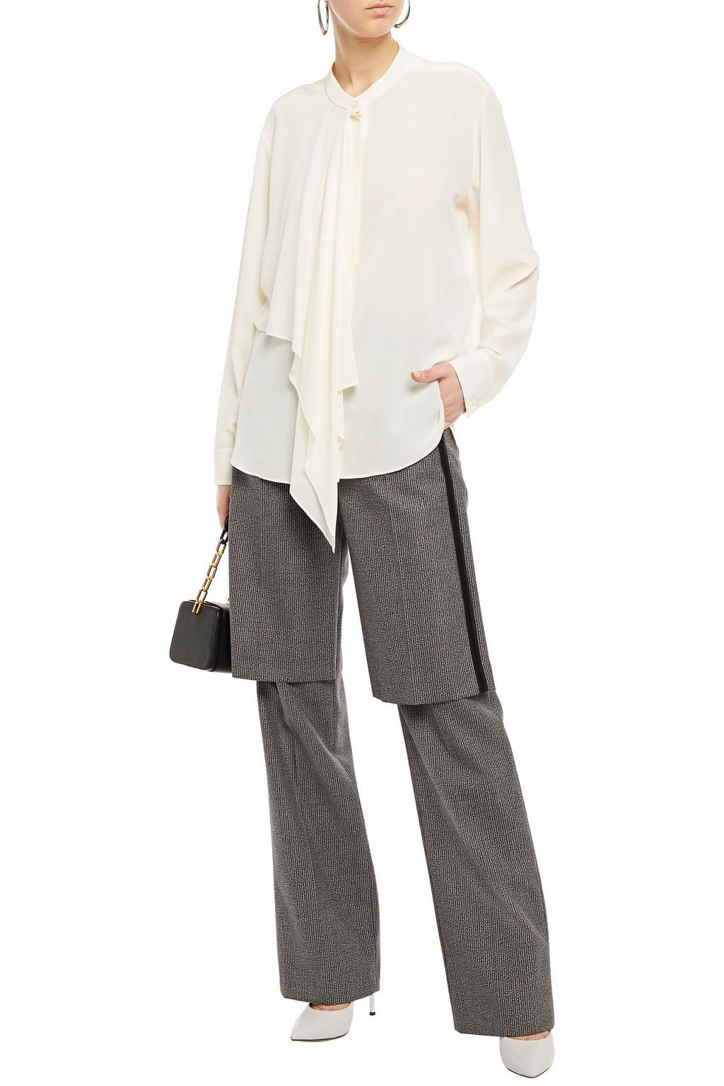 STELLA MCCARTNEY Layered striped bouclé-jacquard wool and cotton-blend straight-leg pants