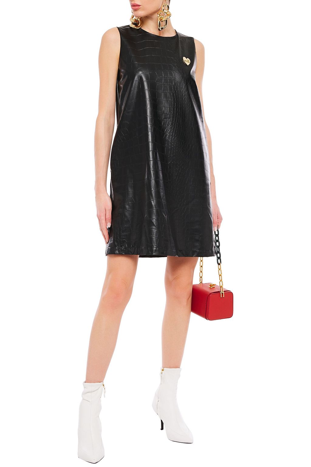 LOVE MOSCHINO Appliquéd faux croc-effect leather mini dress