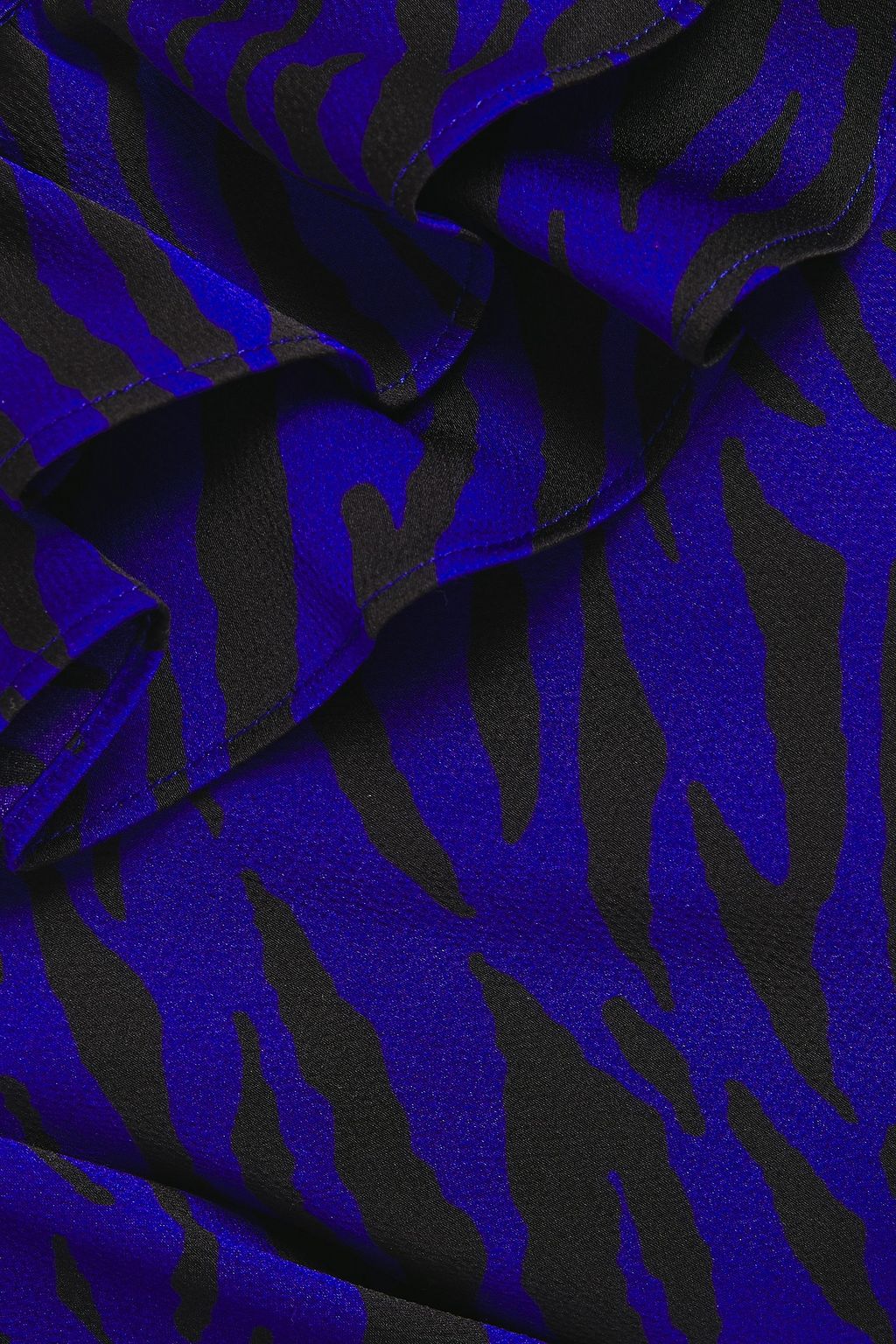 LOVE MOSCHINO Ruffled zebra-print hammered-satin blouse