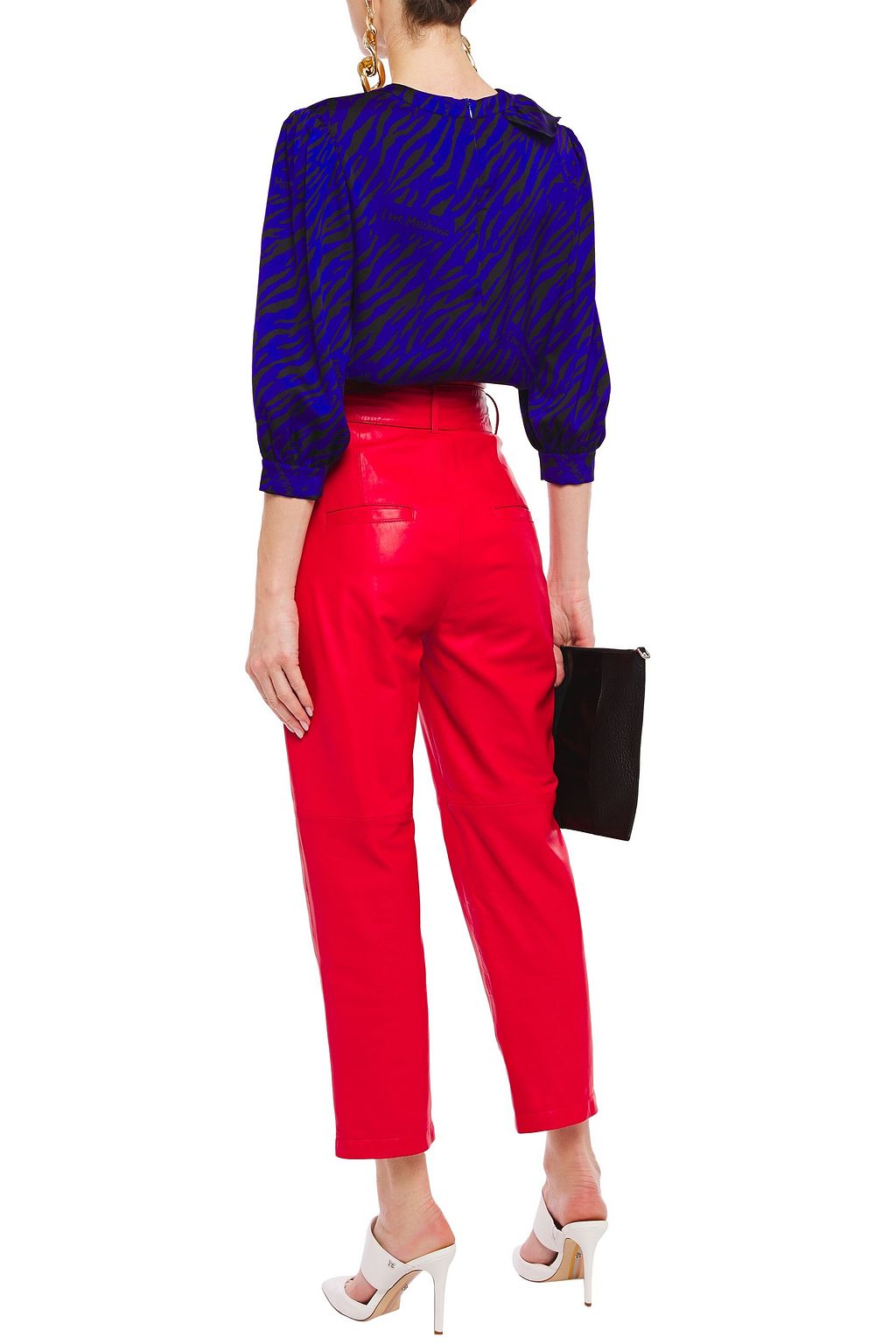 LOVE MOSCHINO Ruffled zebra-print hammered-satin blouse