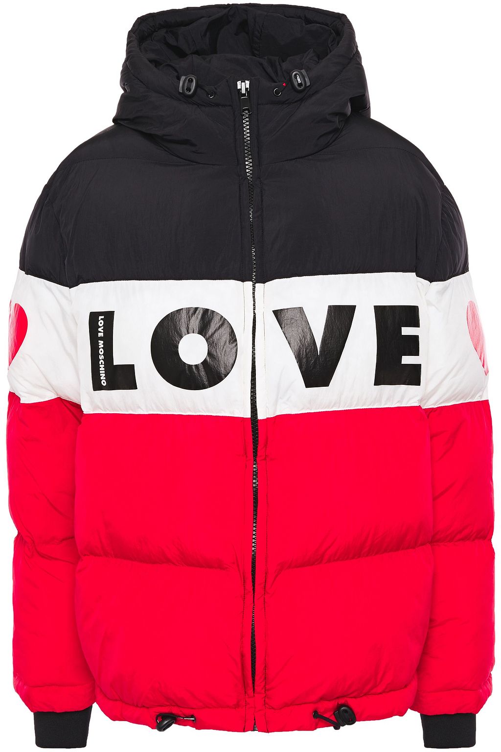 love moschino printed logo puffer jacket