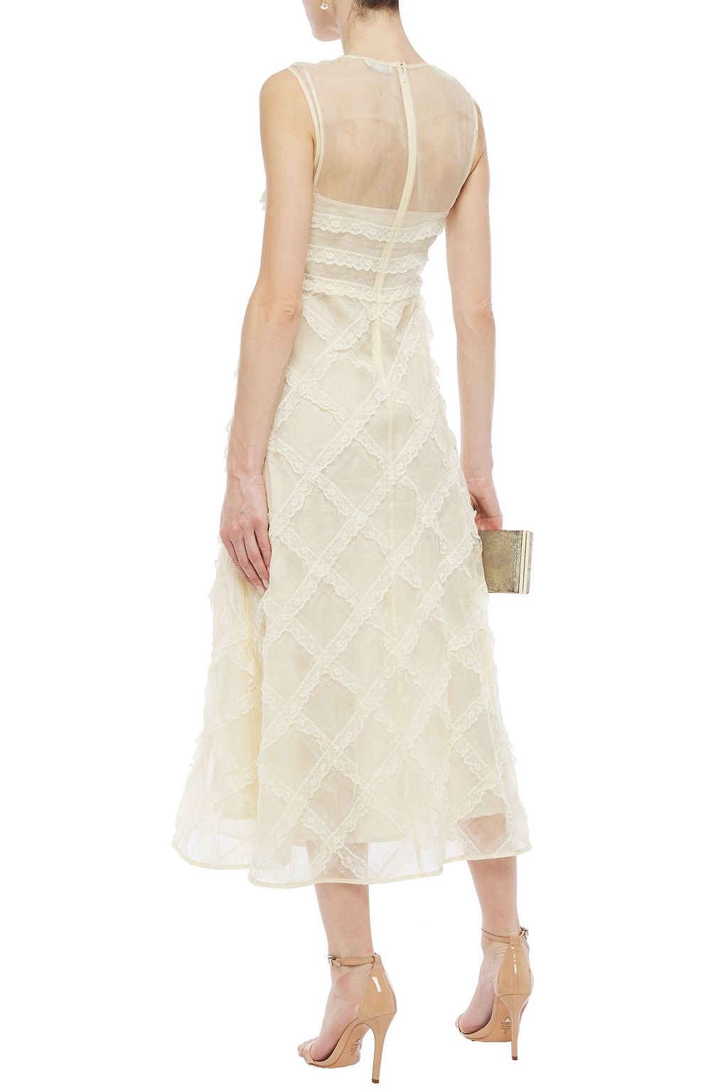REDVALENTINO Lace-trimmed organza midi dress
