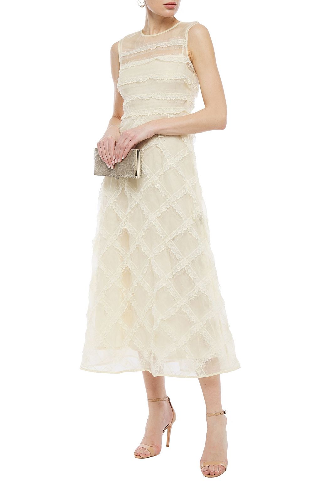 REDVALENTINO Lace-trimmed organza midi dress