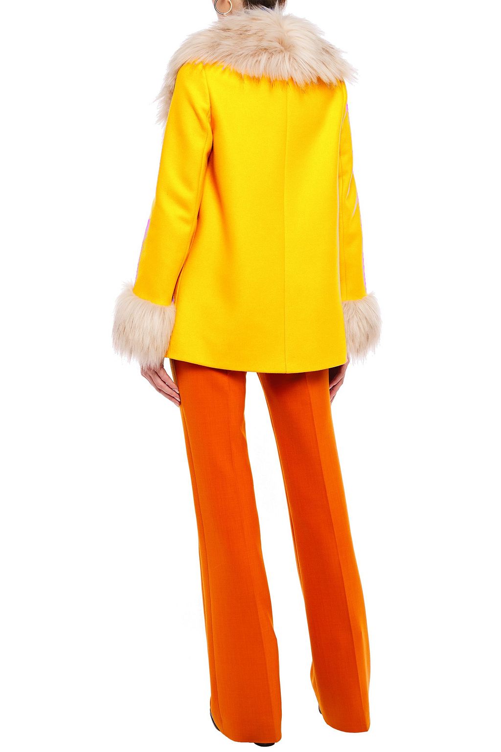 LOVE MOSCHINO Faux fur-trimmed wool-blend felt coat