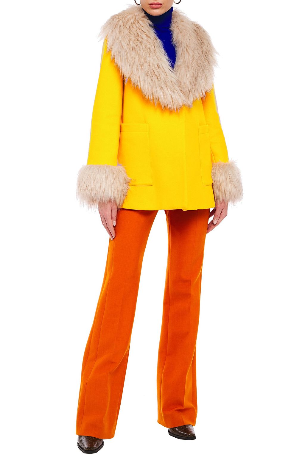 LOVE MOSCHINO Faux fur-trimmed wool-blend felt coat