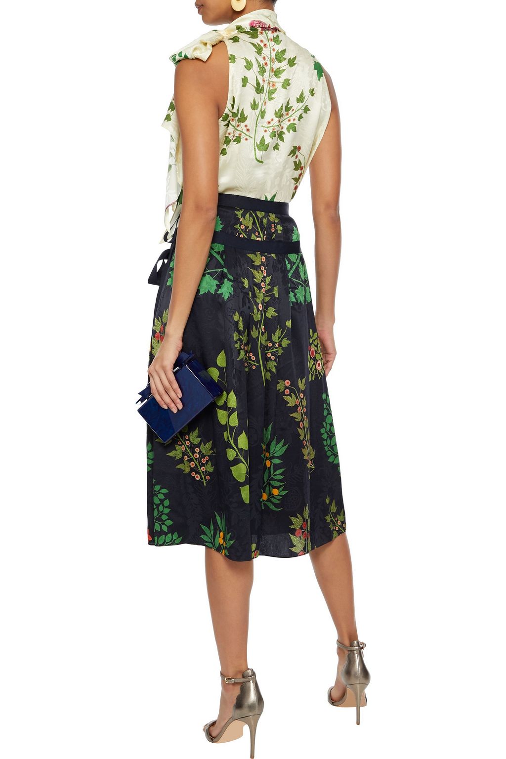 OSCAR DE LA RENTA Floral-print silk-jacquard midi wrap skirt