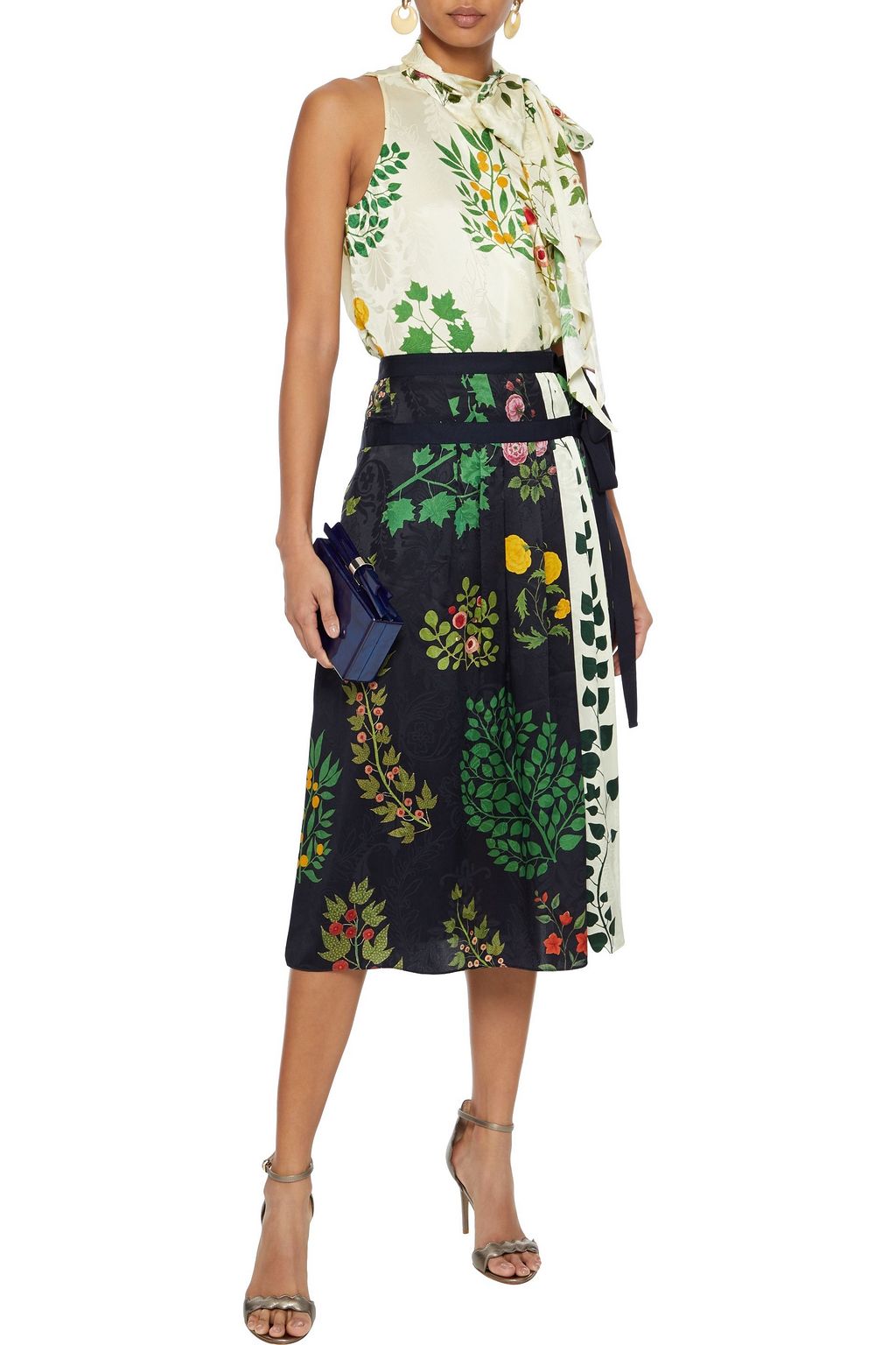 OSCAR DE LA RENTA Floral-print silk-jacquard midi wrap skirt