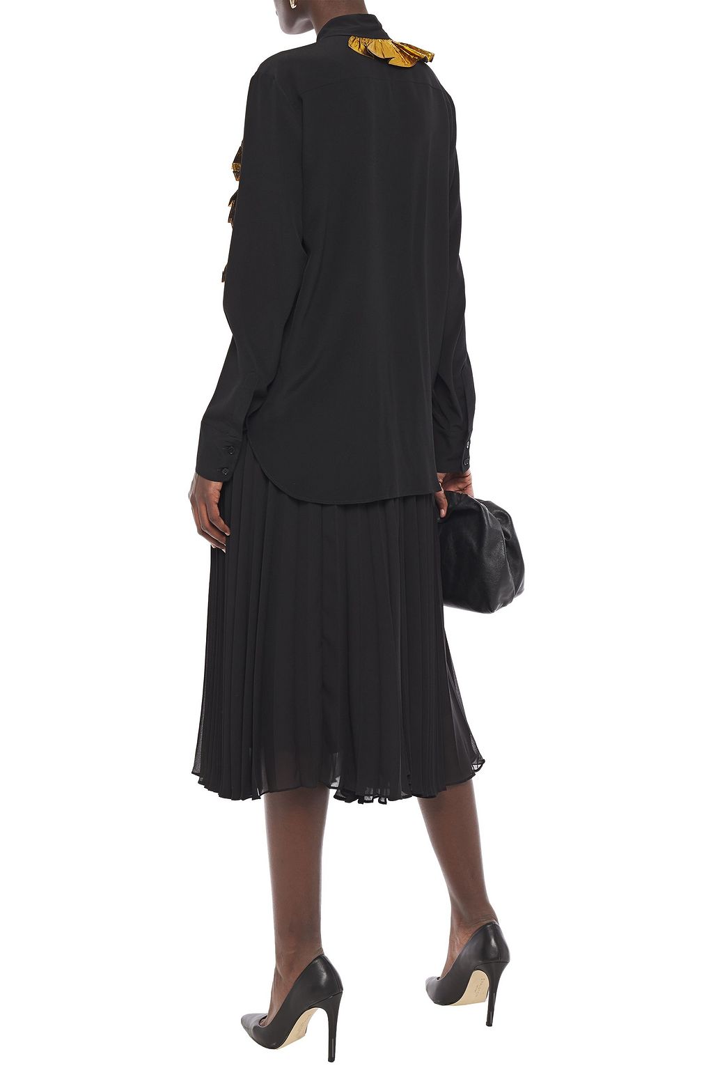 STELLA MCCARTNEY Metallic ruffle-trimmed silk crepe de chine blouse
