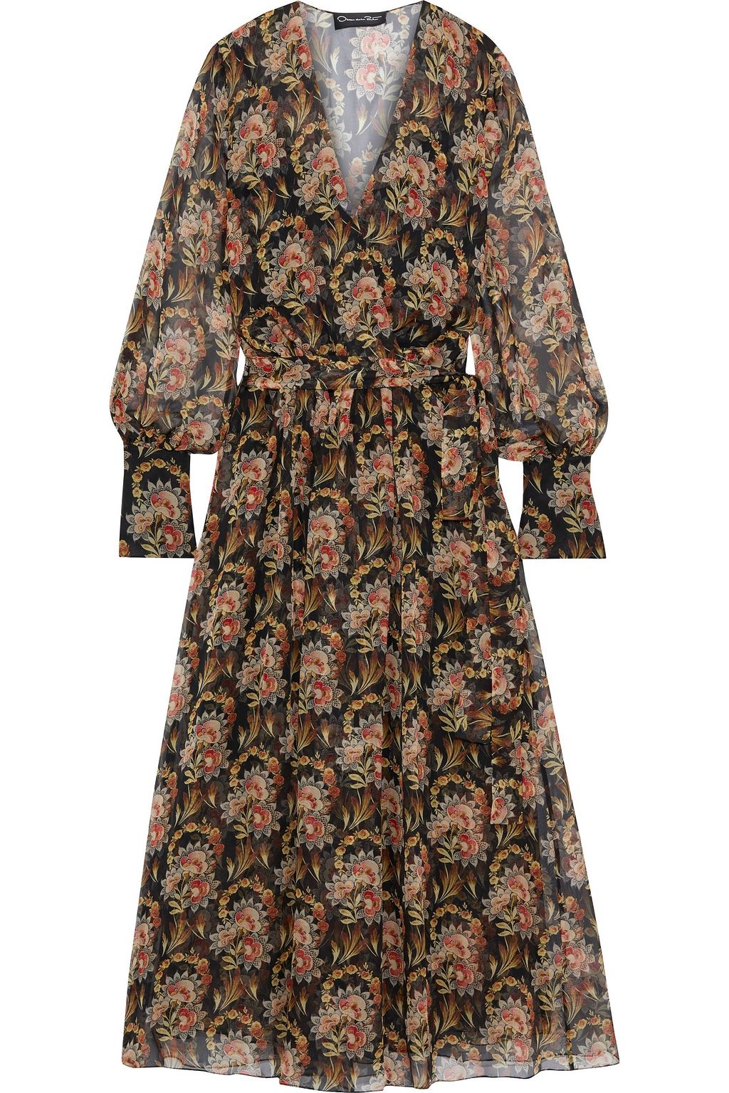 OSCAR DE LA RENTA Wrap-effect floral-print silk-chiffon maxi dress ...