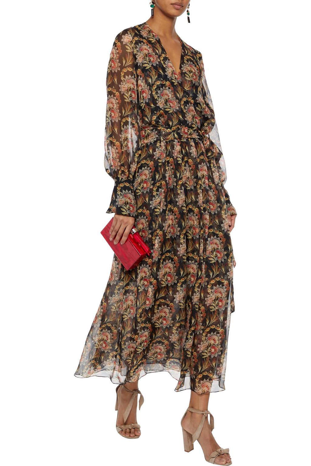 OSCAR DE LA RENTA Wrap-effect floral-print silk-chiffon maxi dress