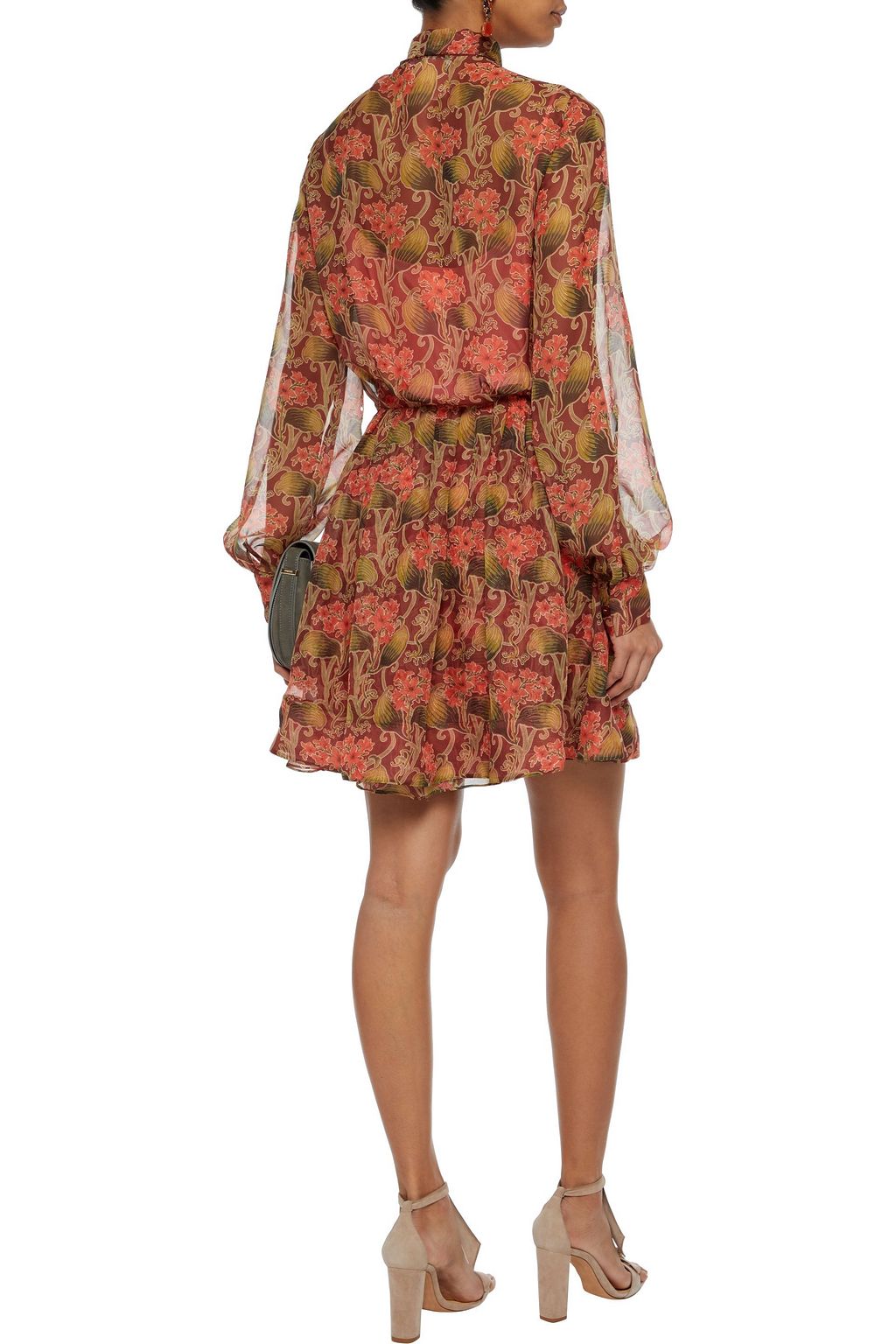 OSCAR DE LA RENTA Pussy-bow pleated floral-print silk-chiffon mini dress