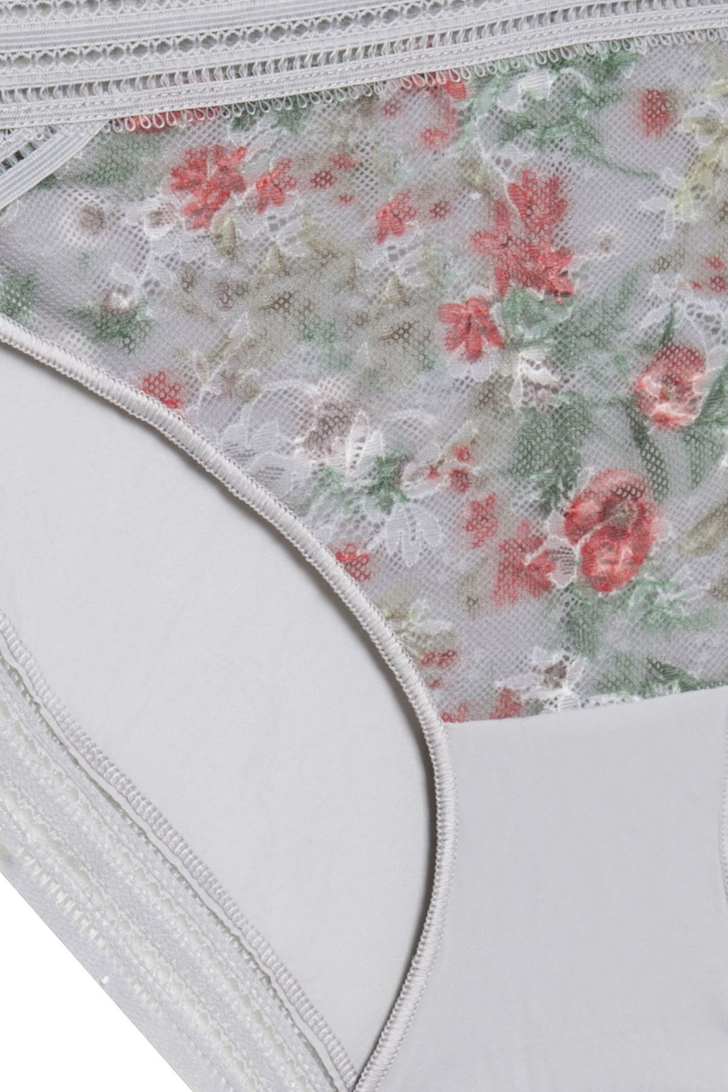 MAISON LEJABY Floral-print lace-paneled jersey mid-rise briefs
