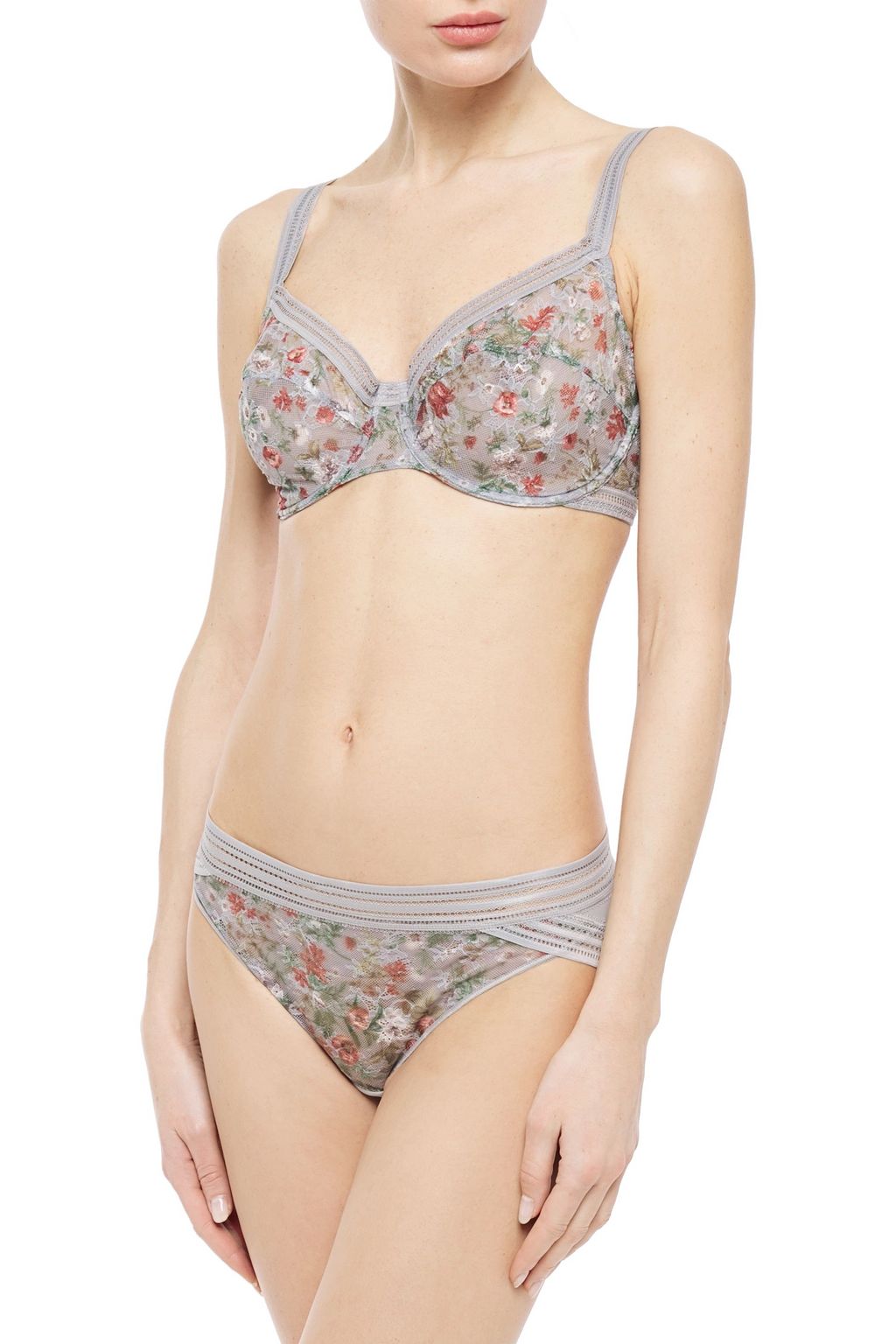 MAISON LEJABY Floral-print lace-paneled jersey mid-rise briefs
