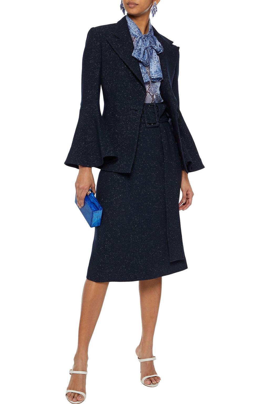OSCAR DE LA RENTA Metallic wool-blend crepe blazer