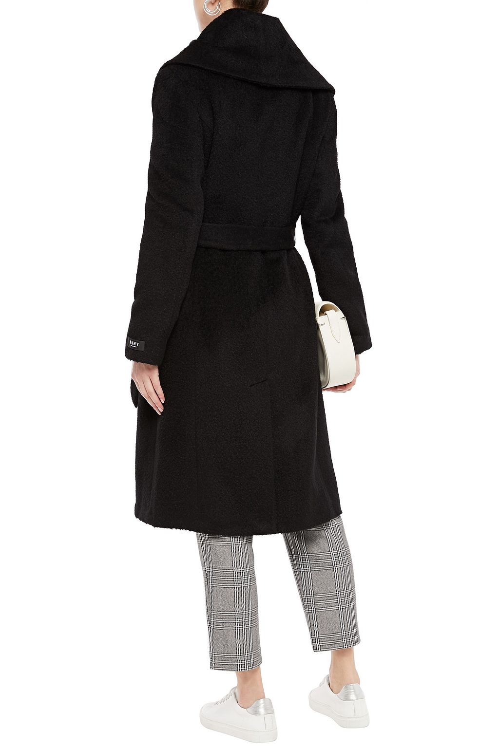 DKNY Belted brushed wool-blend coat