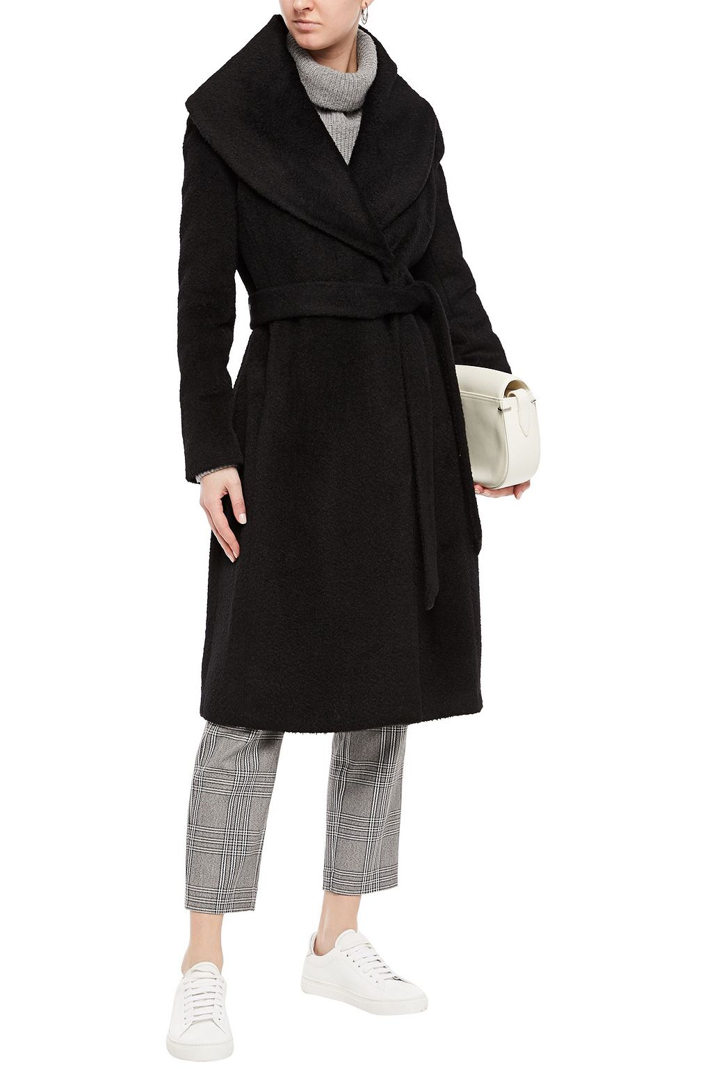DKNY Belted brushed wool-blend coat