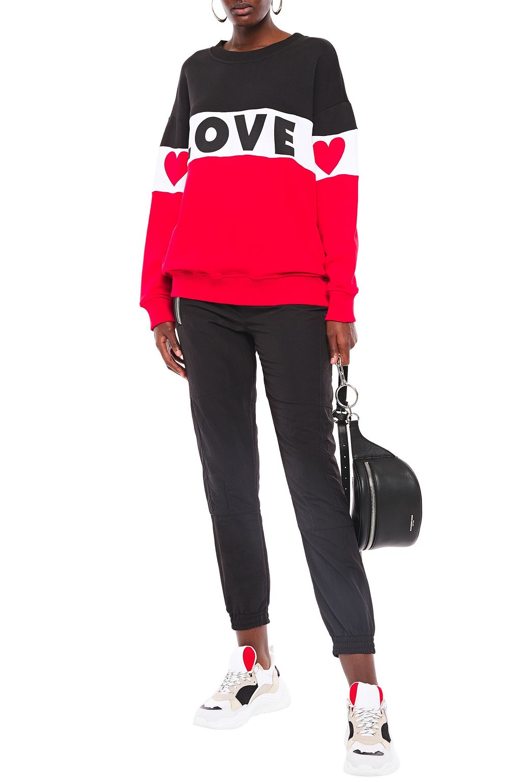LOVE MOSCHINO Color-block French cotton-terry sweatshirt
