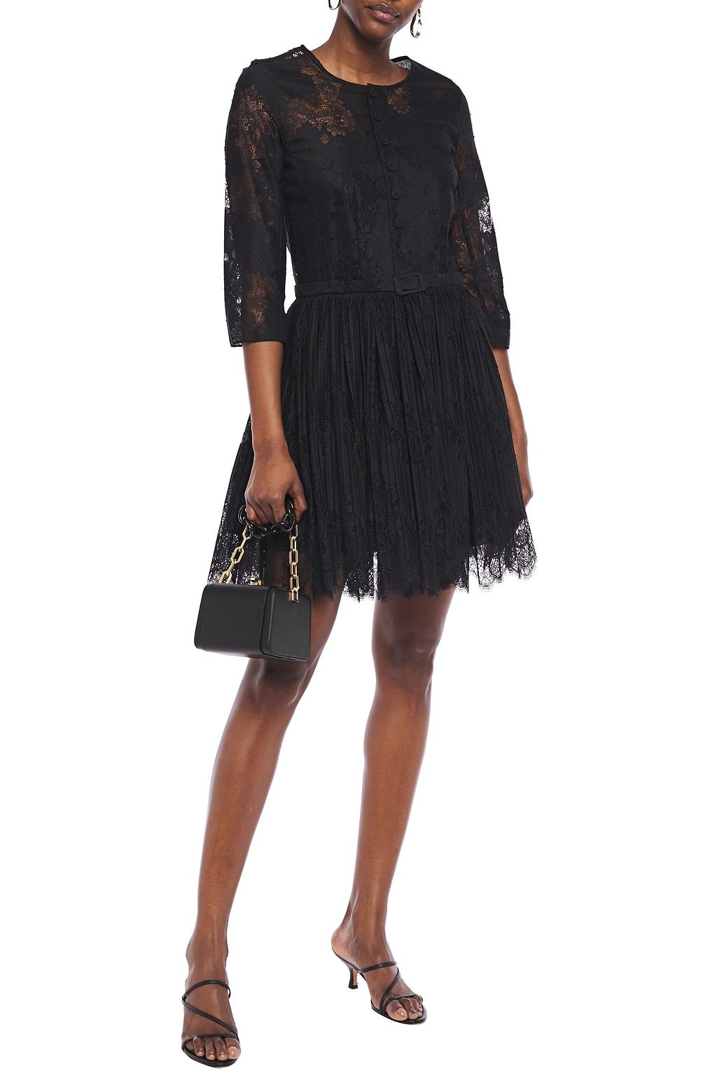 CARVEN Pleated lace mini dress
