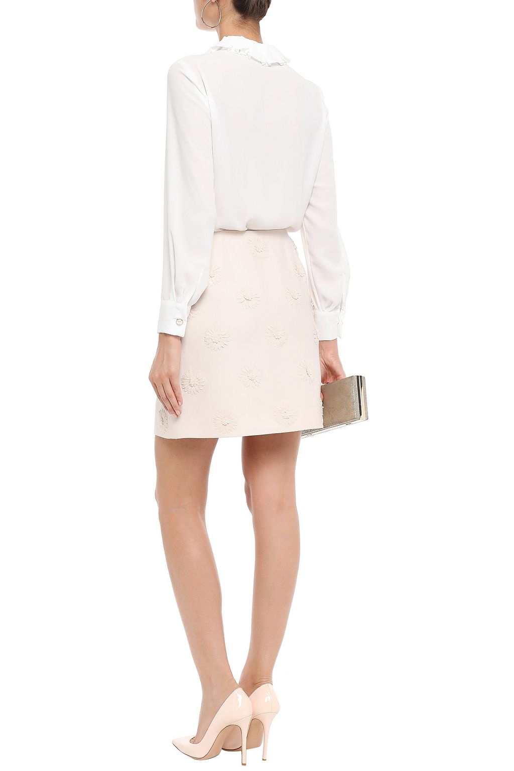 VALENTINO GARAVANI Appliquéd wool and silk-blend crepe mini skirt
