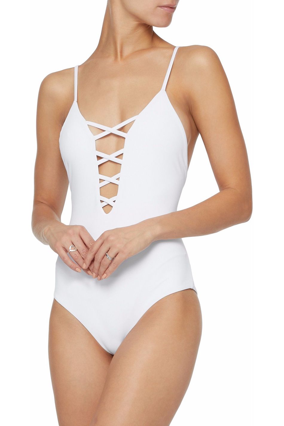White Lattice-trimmed swimsuit | Sale up to 70% off | THE OUTNET ...