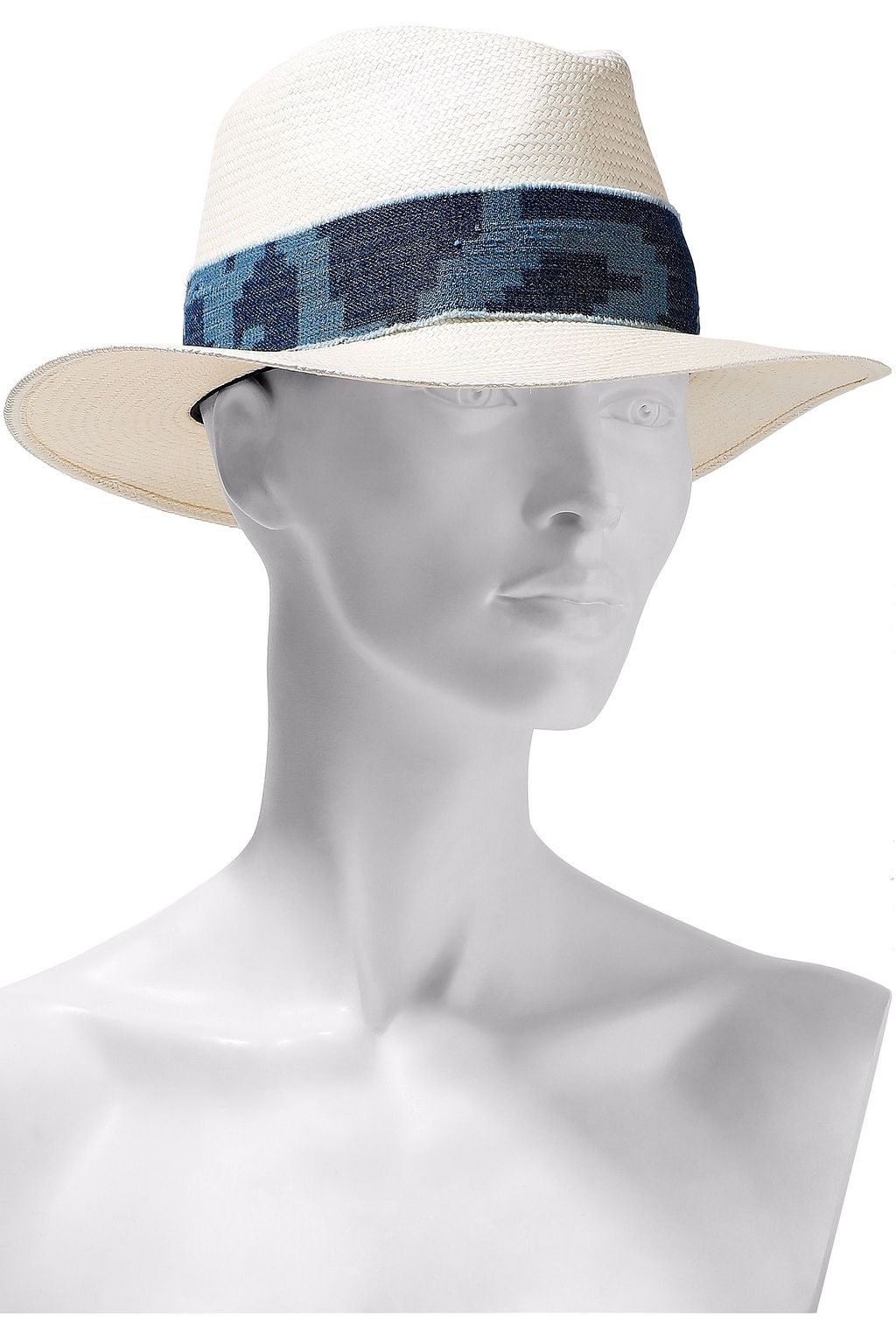 RAG & BONE Denim-trimmed straw Panama hat