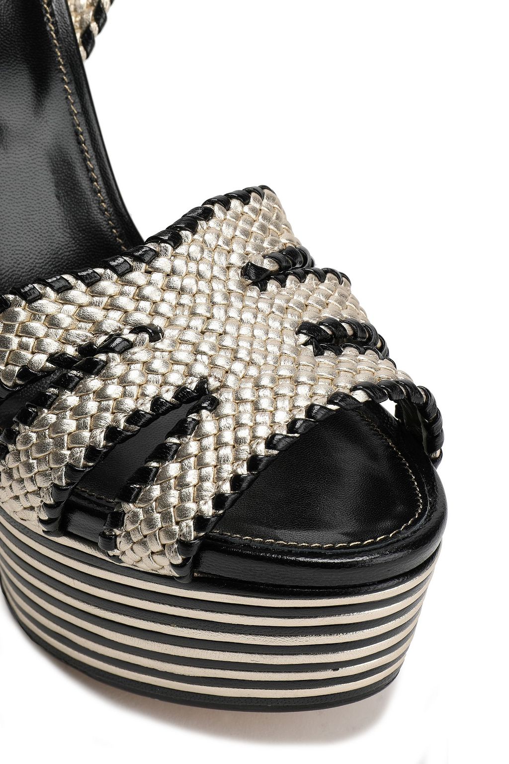 SERGIO ROSSI Metallic woven leather platform sandals