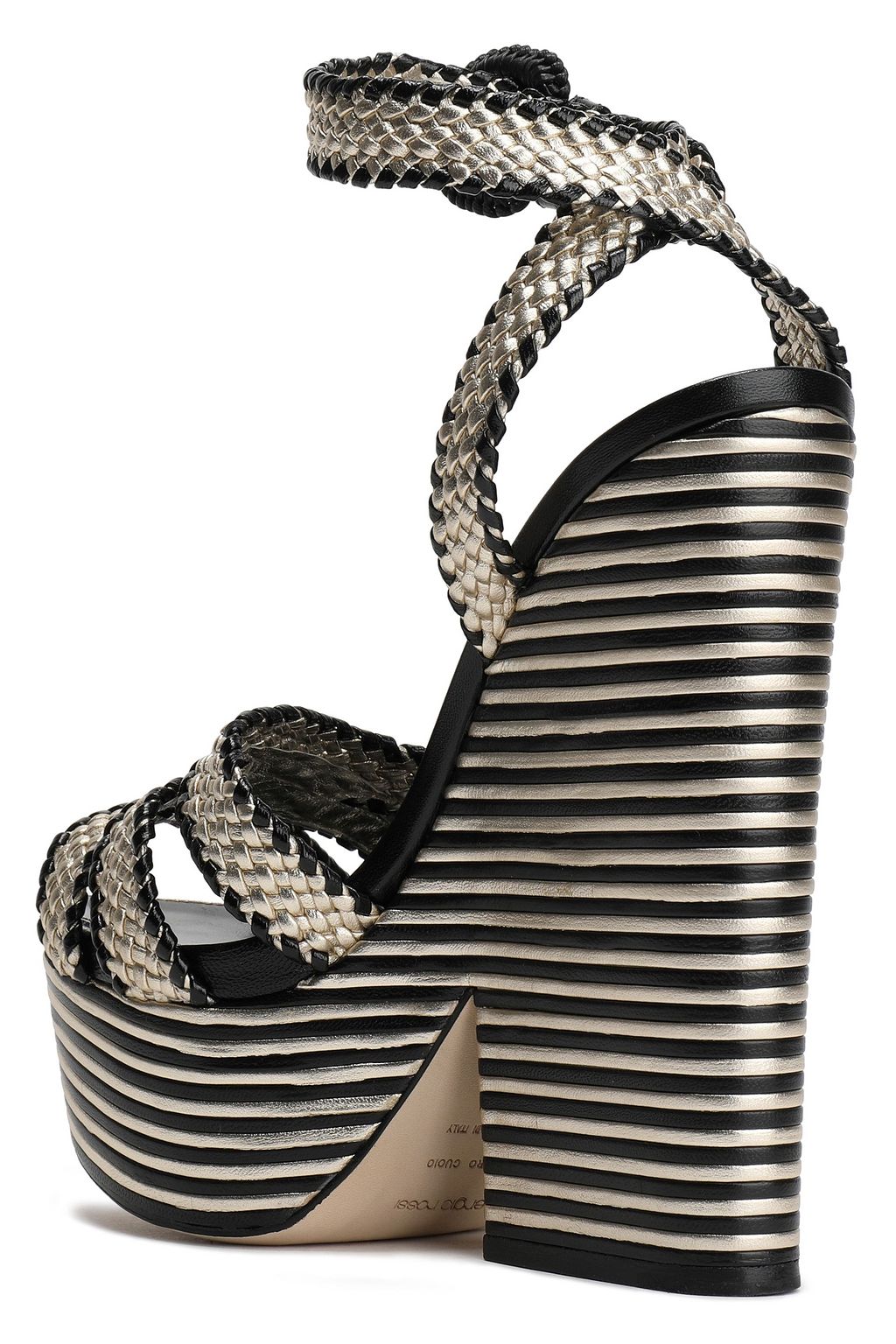 SERGIO ROSSI Metallic woven leather platform sandals