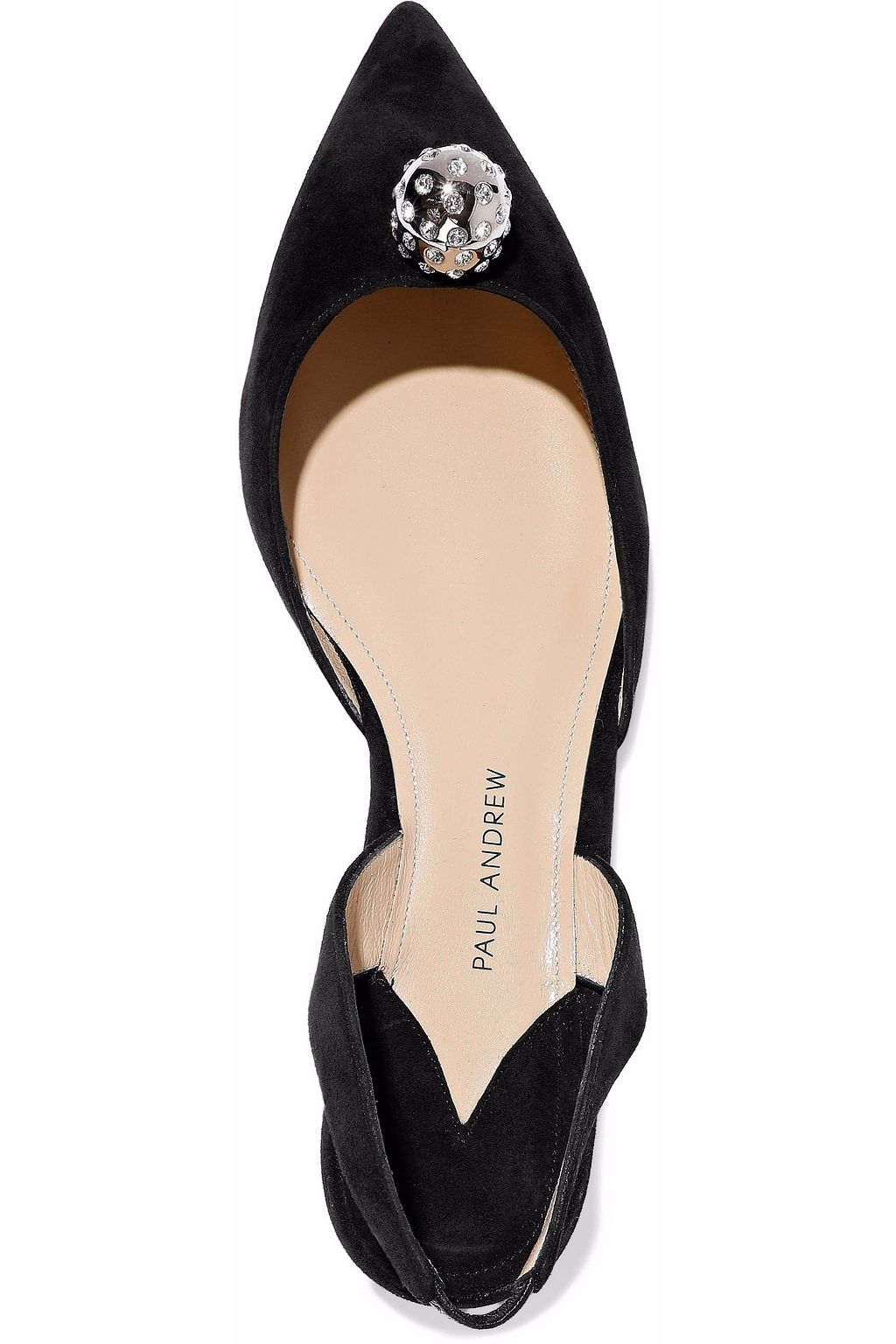 PAUL ANDREW Embellished suede slingback point-toe flats