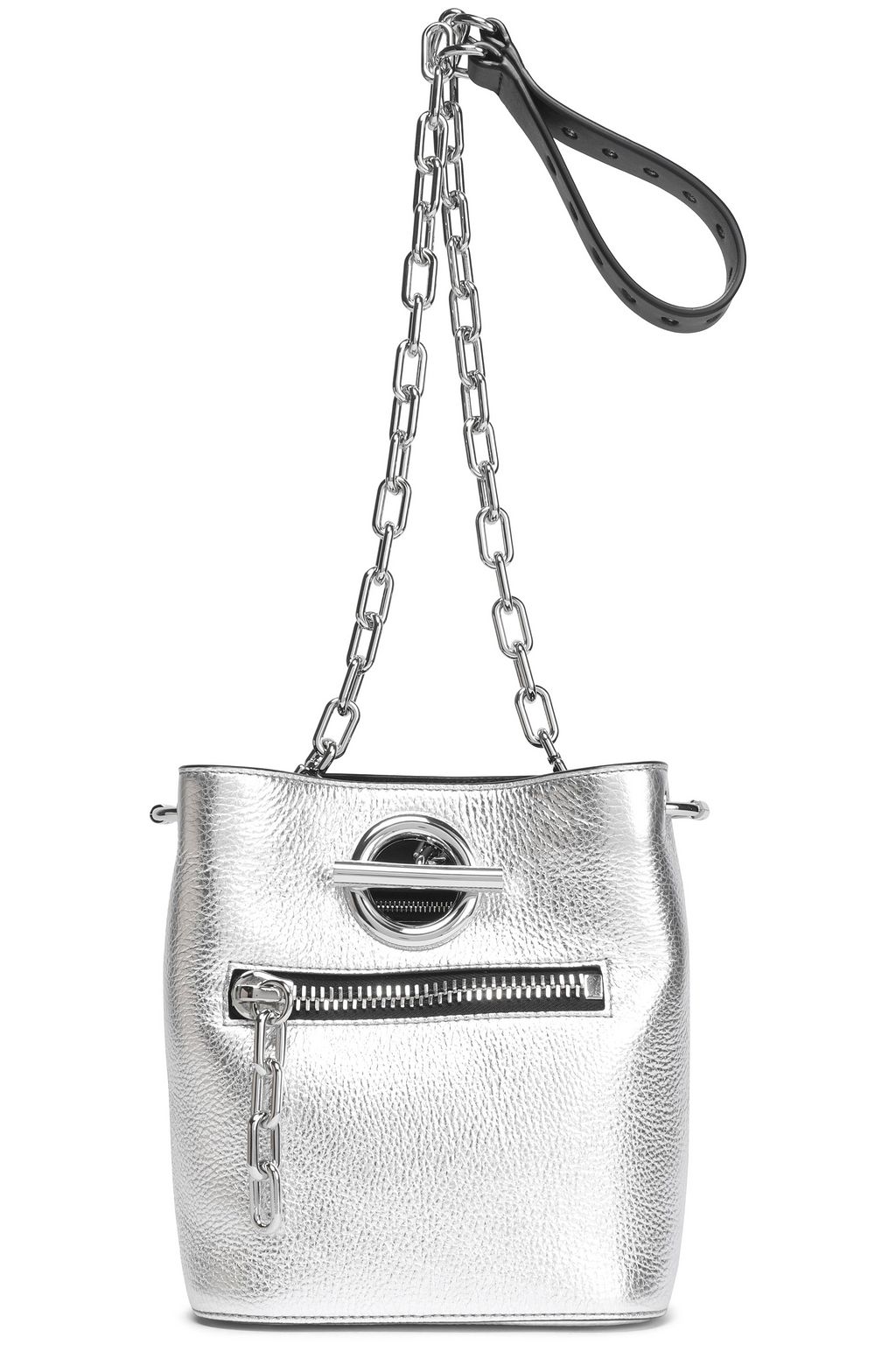 metallic bucket bag