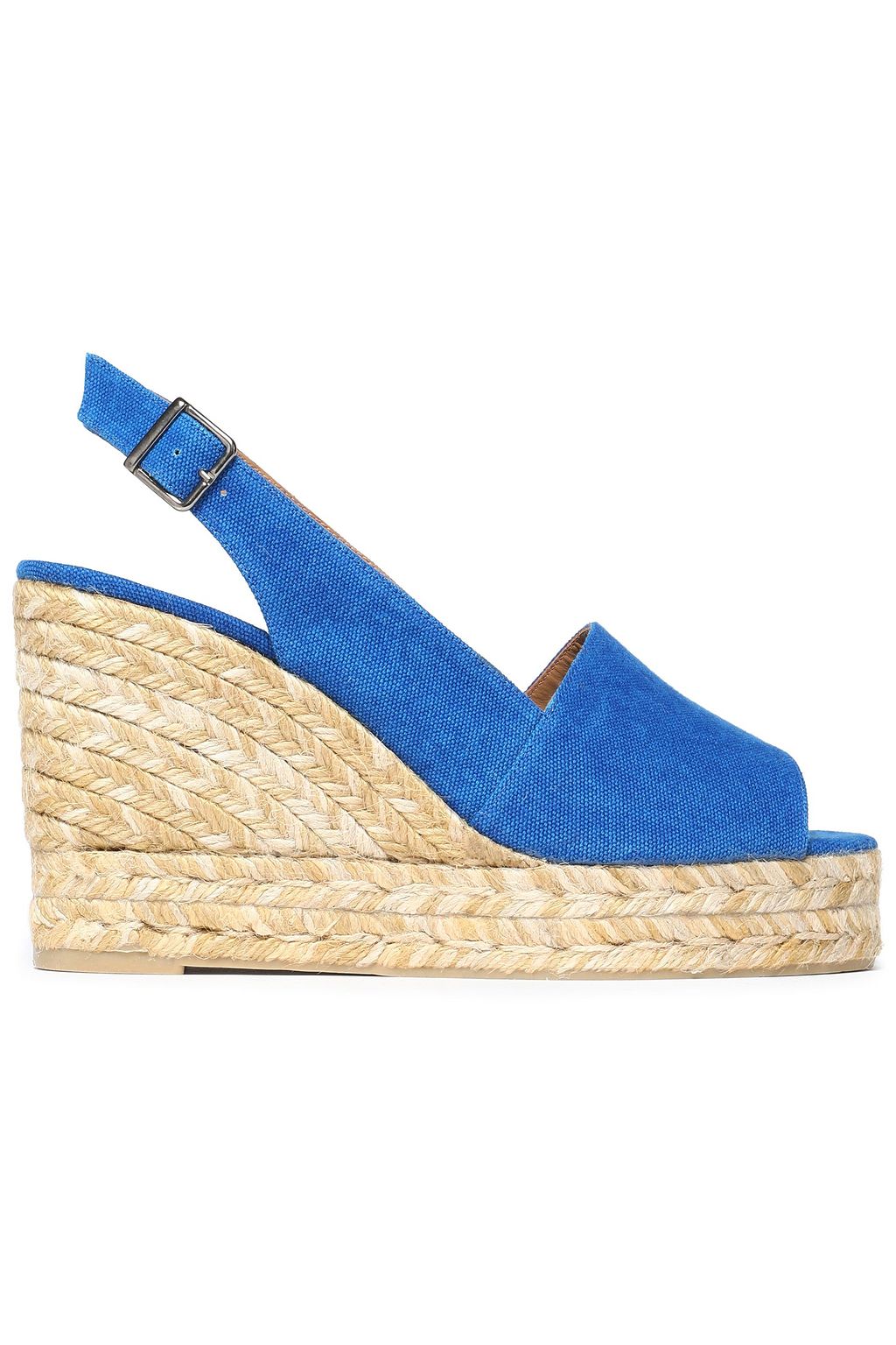 blue canvas wedge shoes