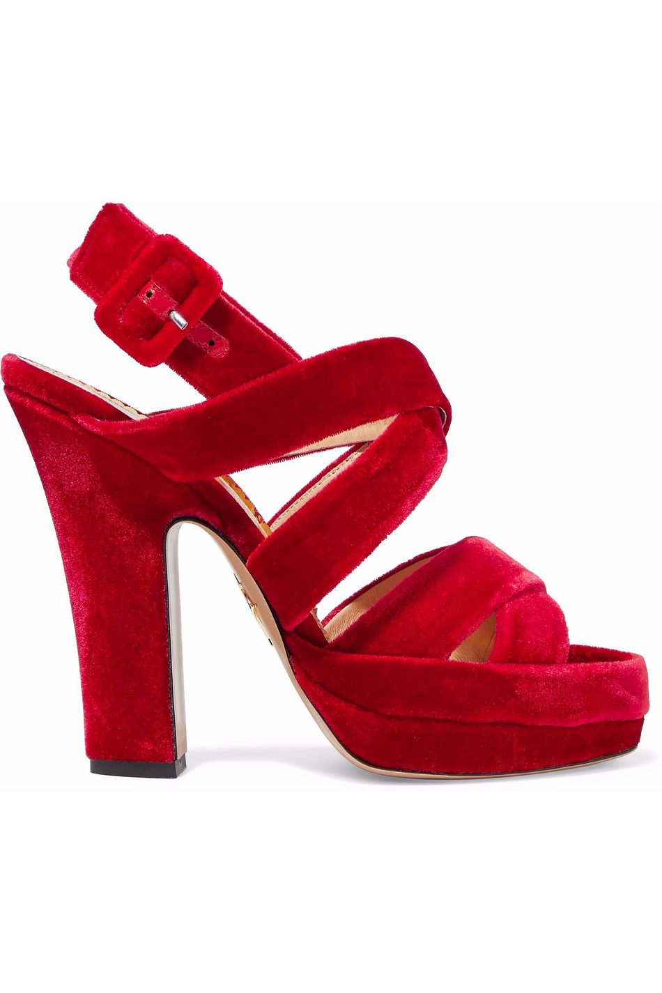 red velvet platform sandals