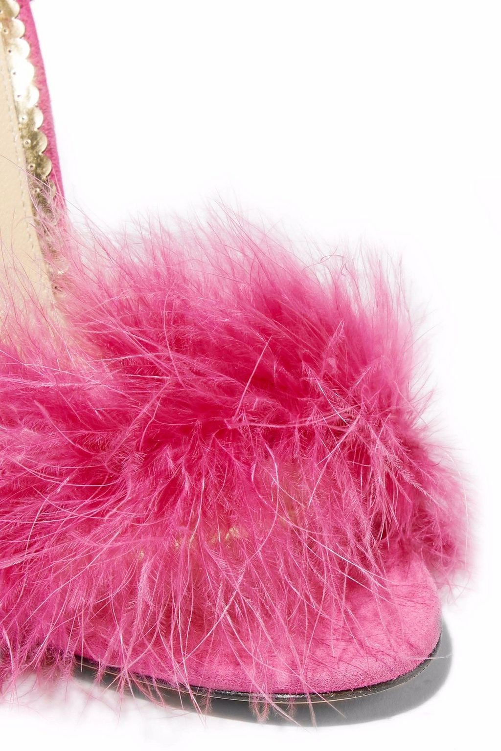 CHARLOTTE OLYMPIA Ostrich feather-trimmed suede sandals