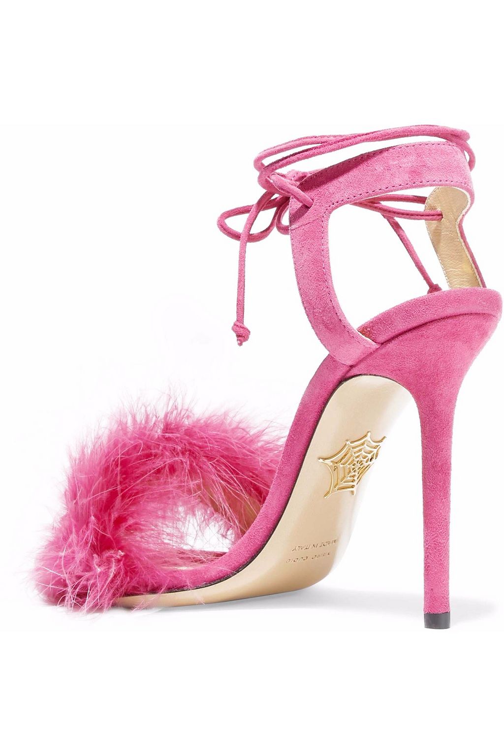 CHARLOTTE OLYMPIA Ostrich feather-trimmed suede sandals