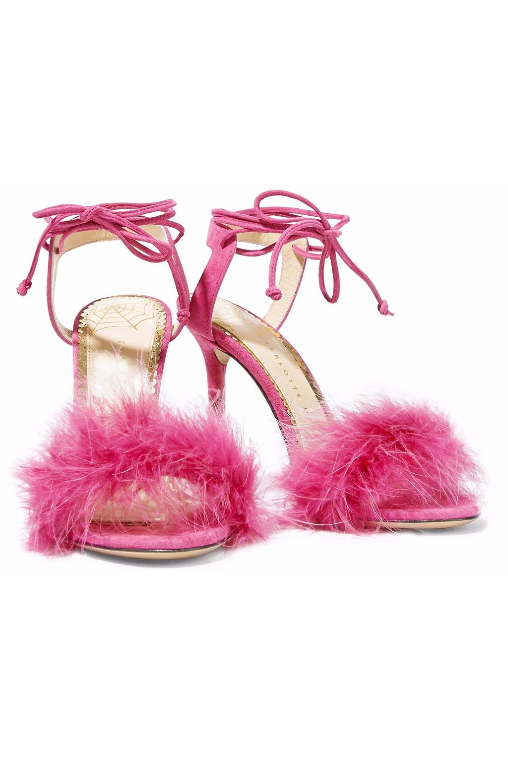 CHARLOTTE OLYMPIA Ostrich feather-trimmed suede sandals