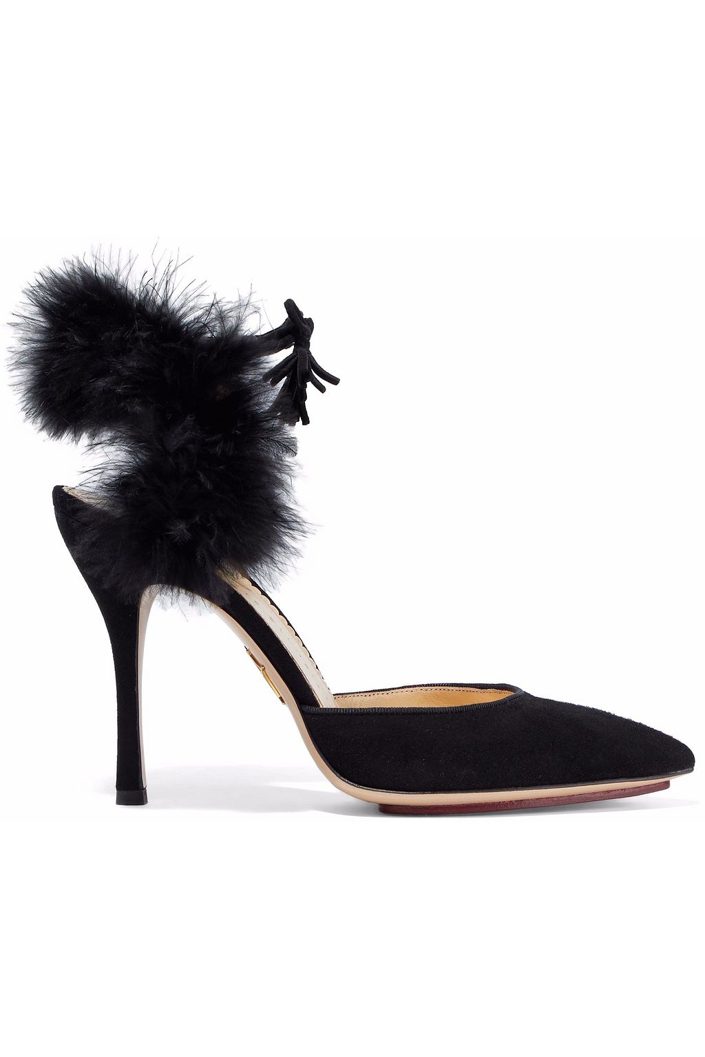 black feather pumps
