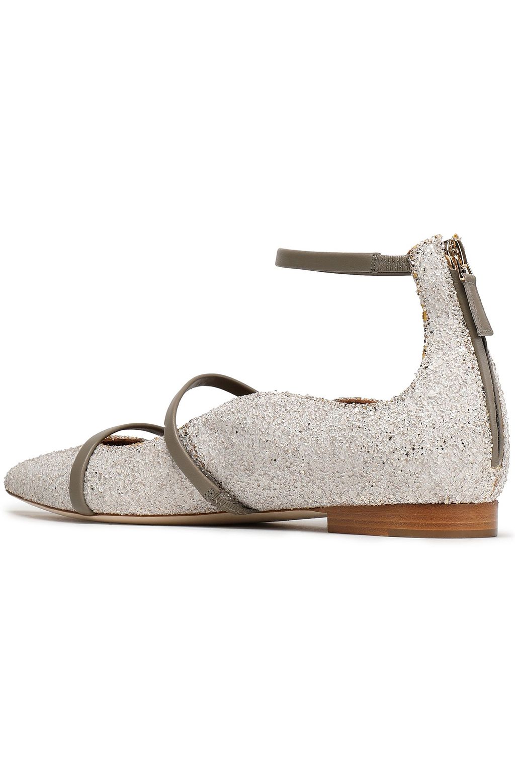 MALONE SOULIERS Smooth leather-trimmed glittered leather point-toe flats