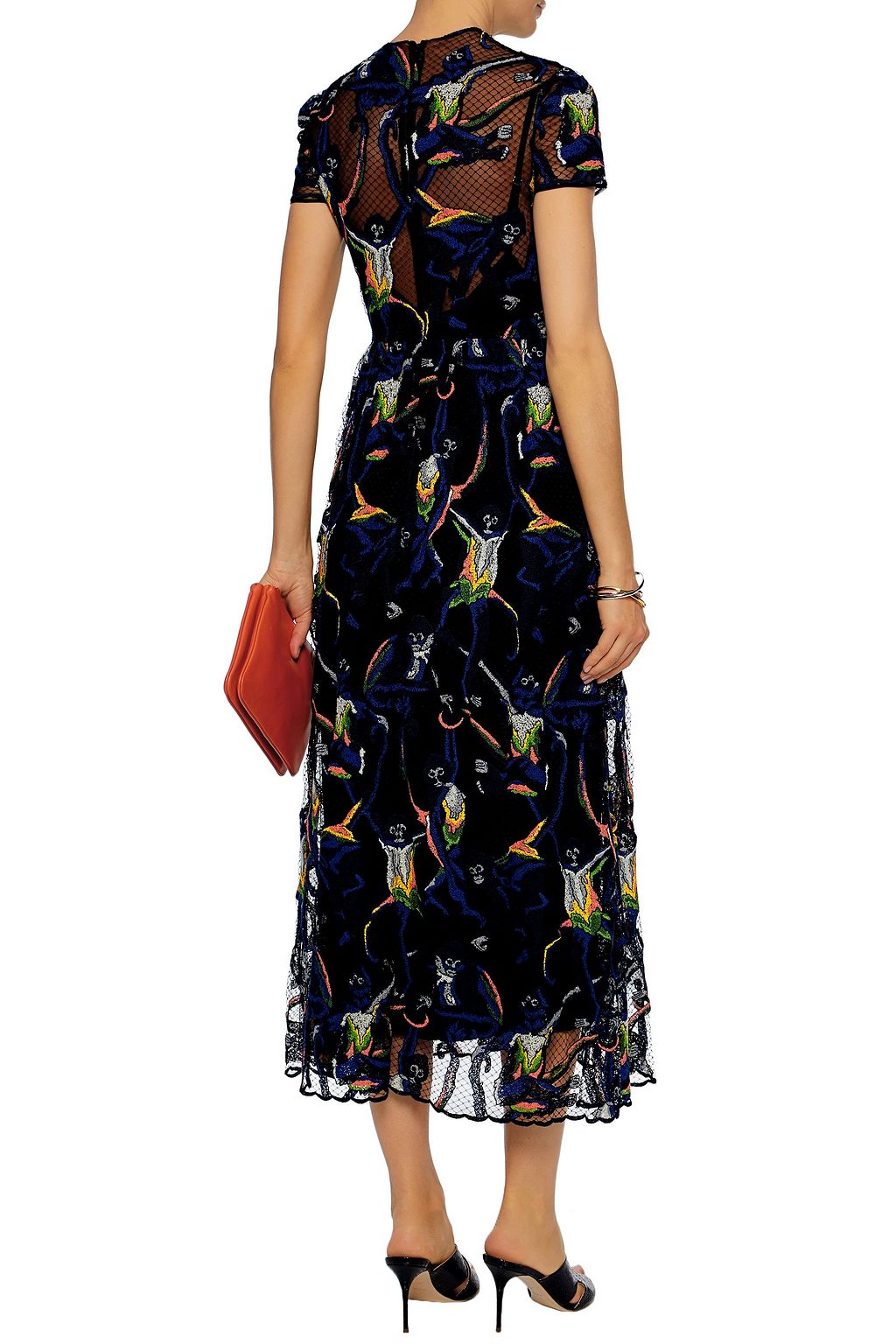 VALENTINO GARAVANI Embroidered tulle midi dress