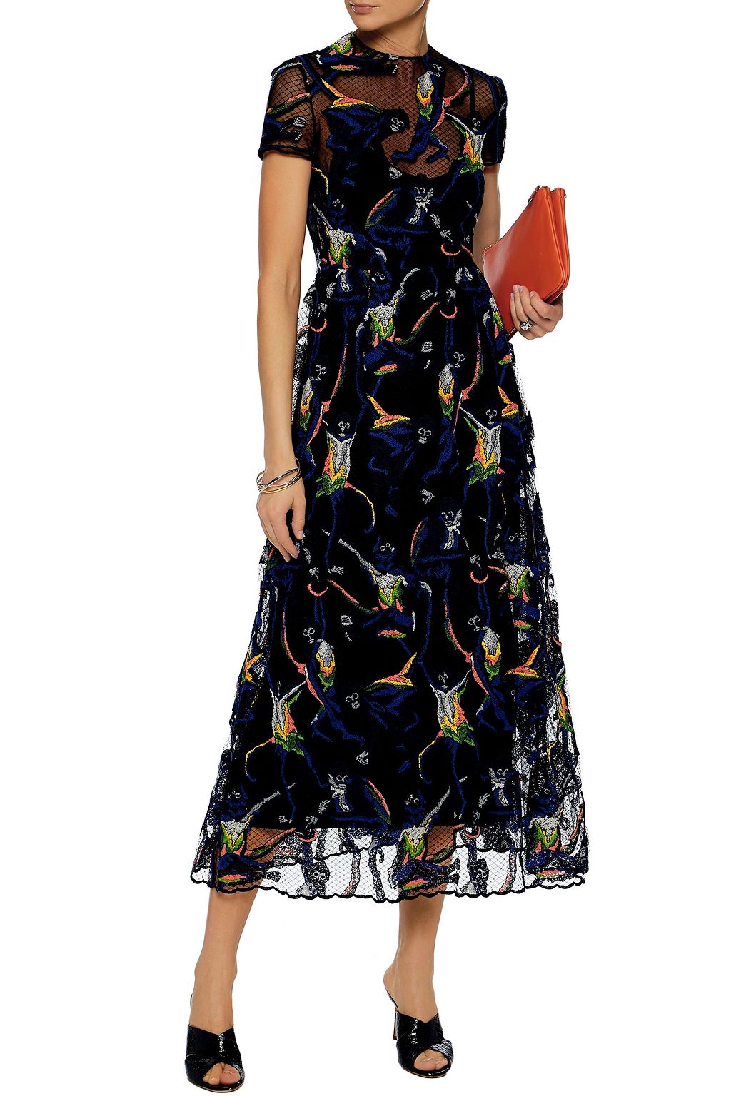 VALENTINO GARAVANI Embroidered tulle midi dress