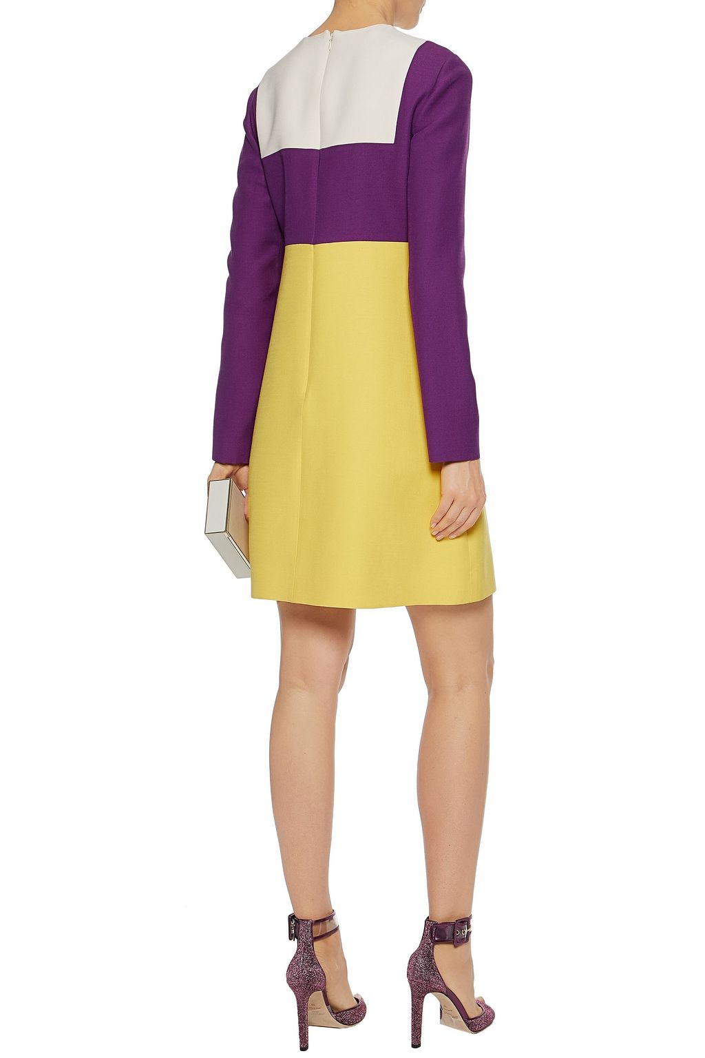 VALENTINO GARAVANI Color-block wool and silk-blend mini dress