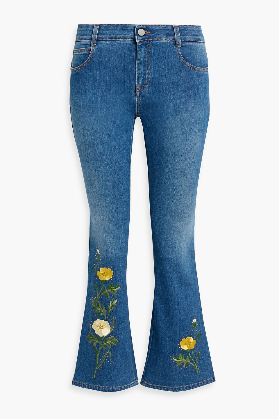Stella Mccartney Cropped Embellished Mid-rise Flared Jeans In Blue
