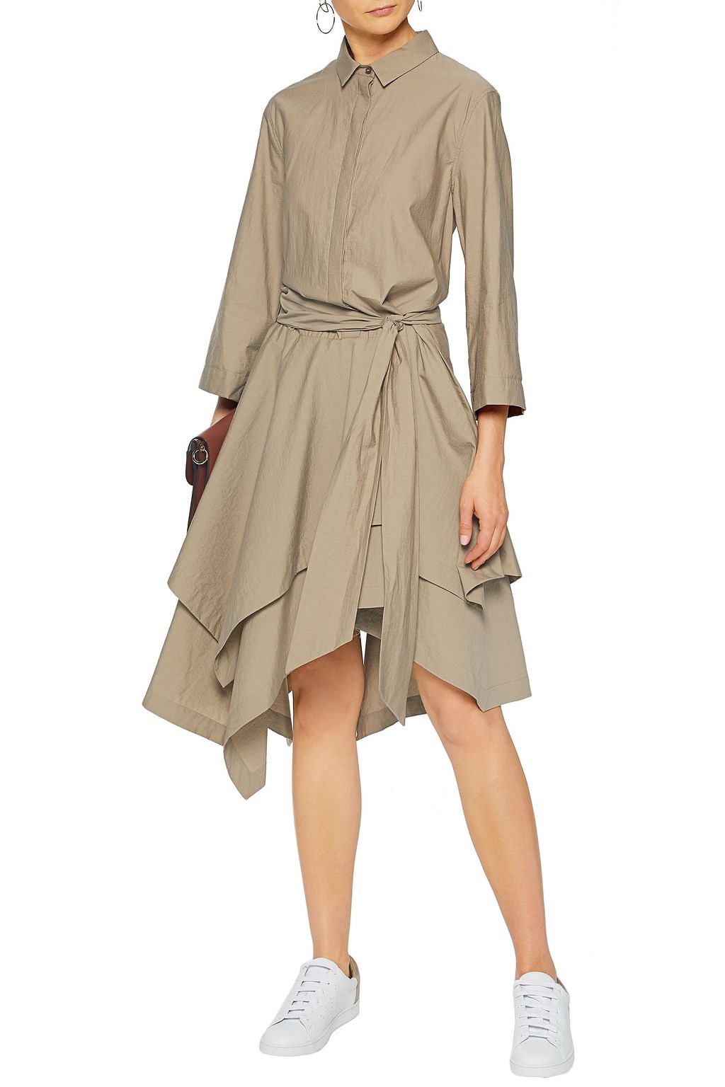 BRUNELLO CUCINELLI Asymmetric layered cotton-blend shirt dress