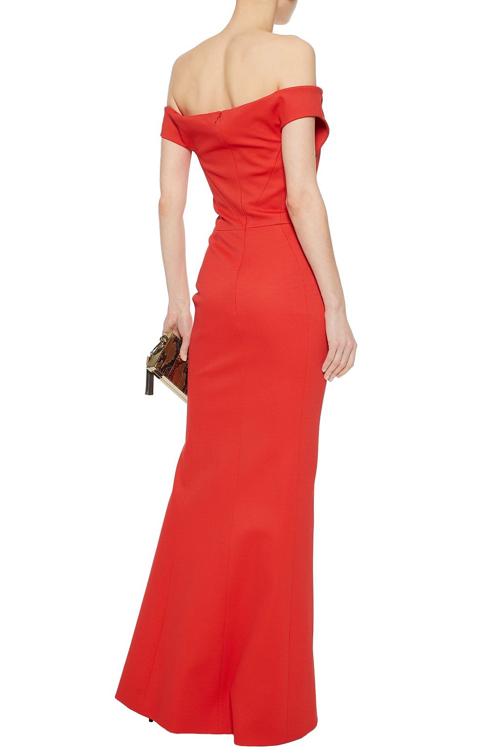 ZAC POSEN Off-the-shoulder textured-cady gown