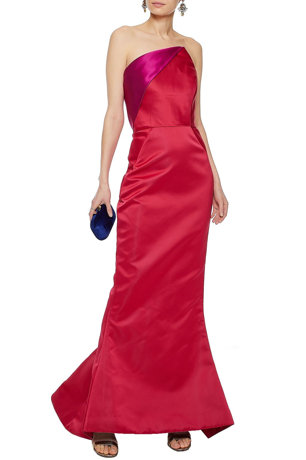 ZAC POSEN Strapless paneled two-tone duchesse-satin gown