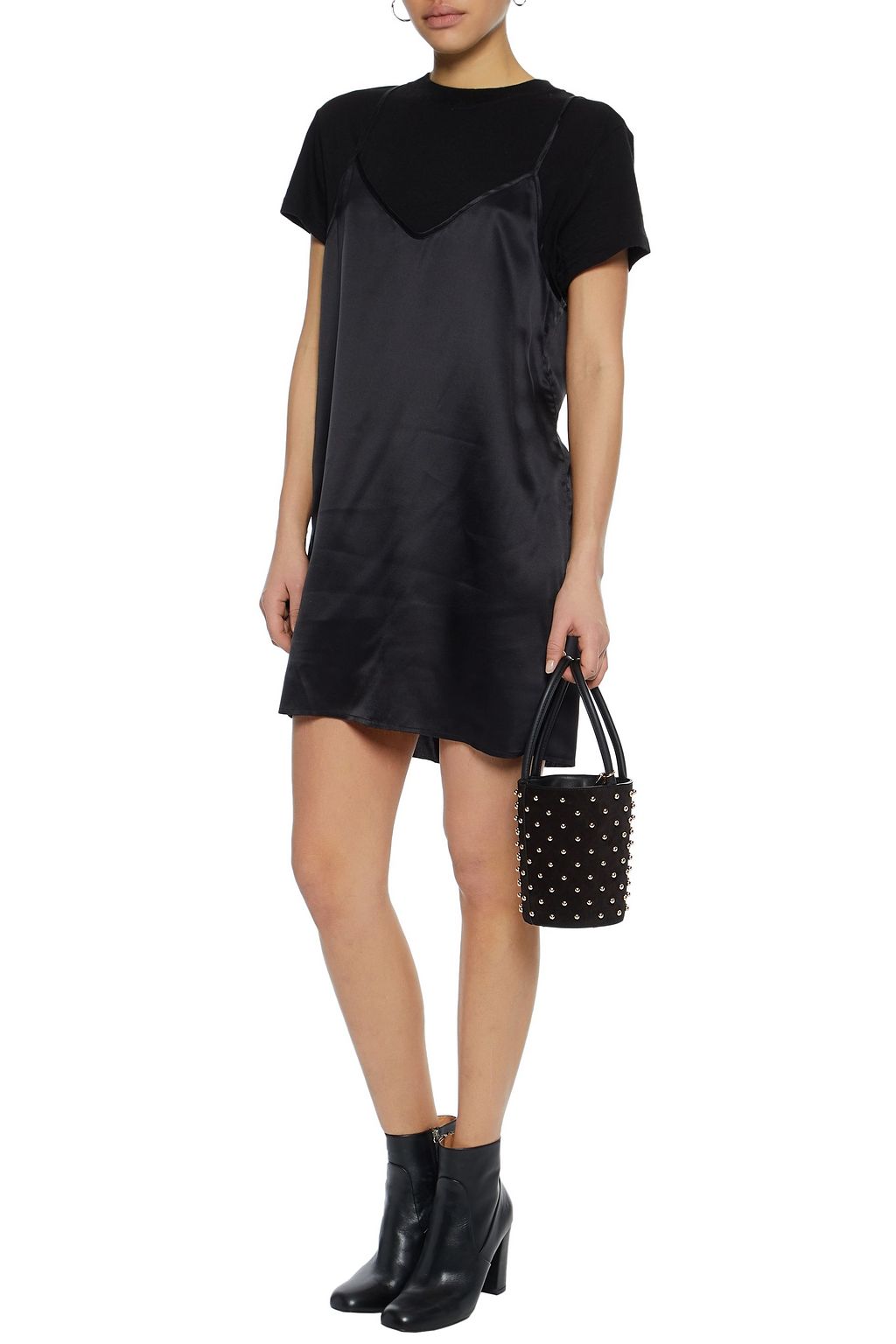RTA Winona layered silk-satin and cotton-blend jersey mini dress