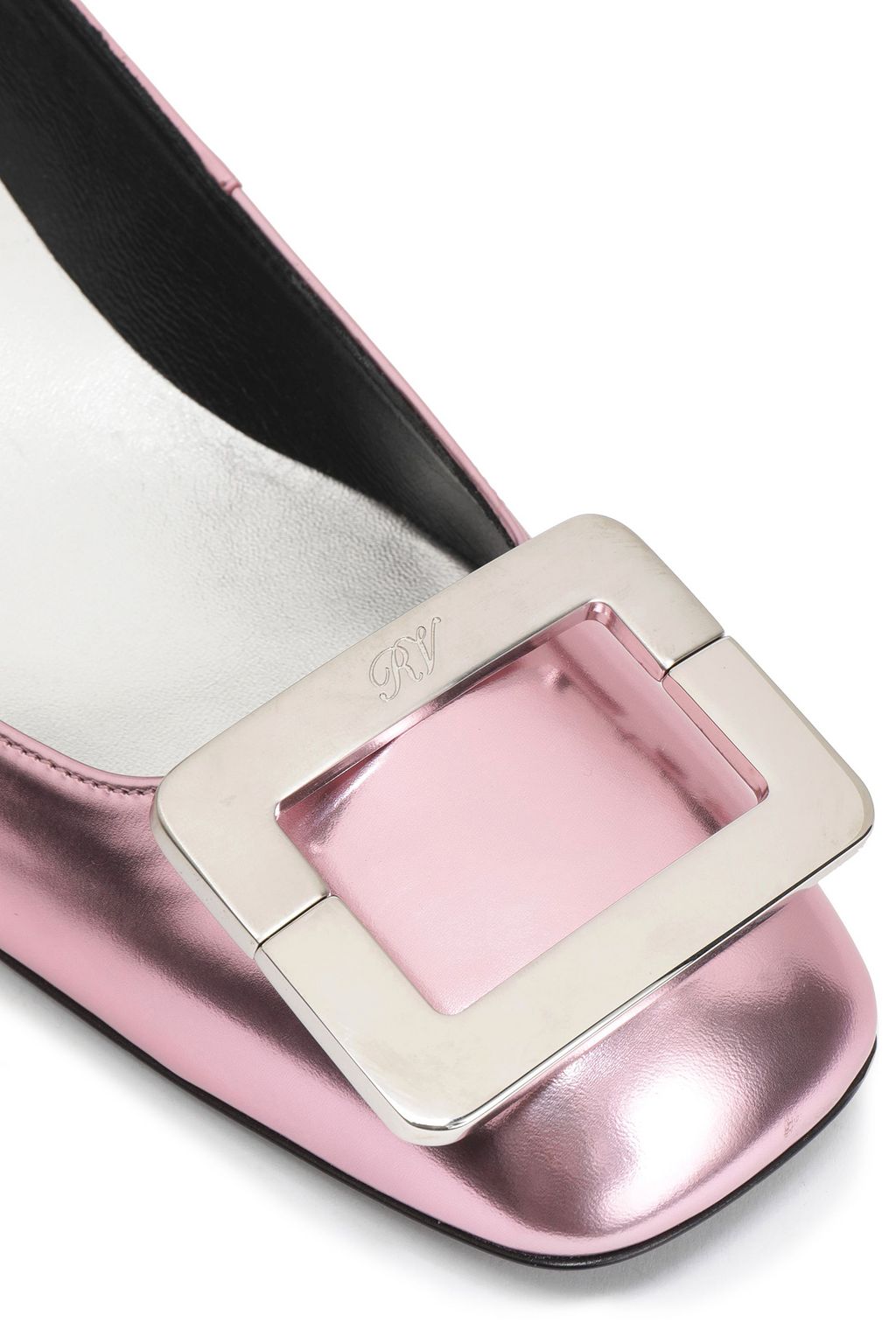 ROGER VIVIER Buckle-embellished mirrored-leather pumps