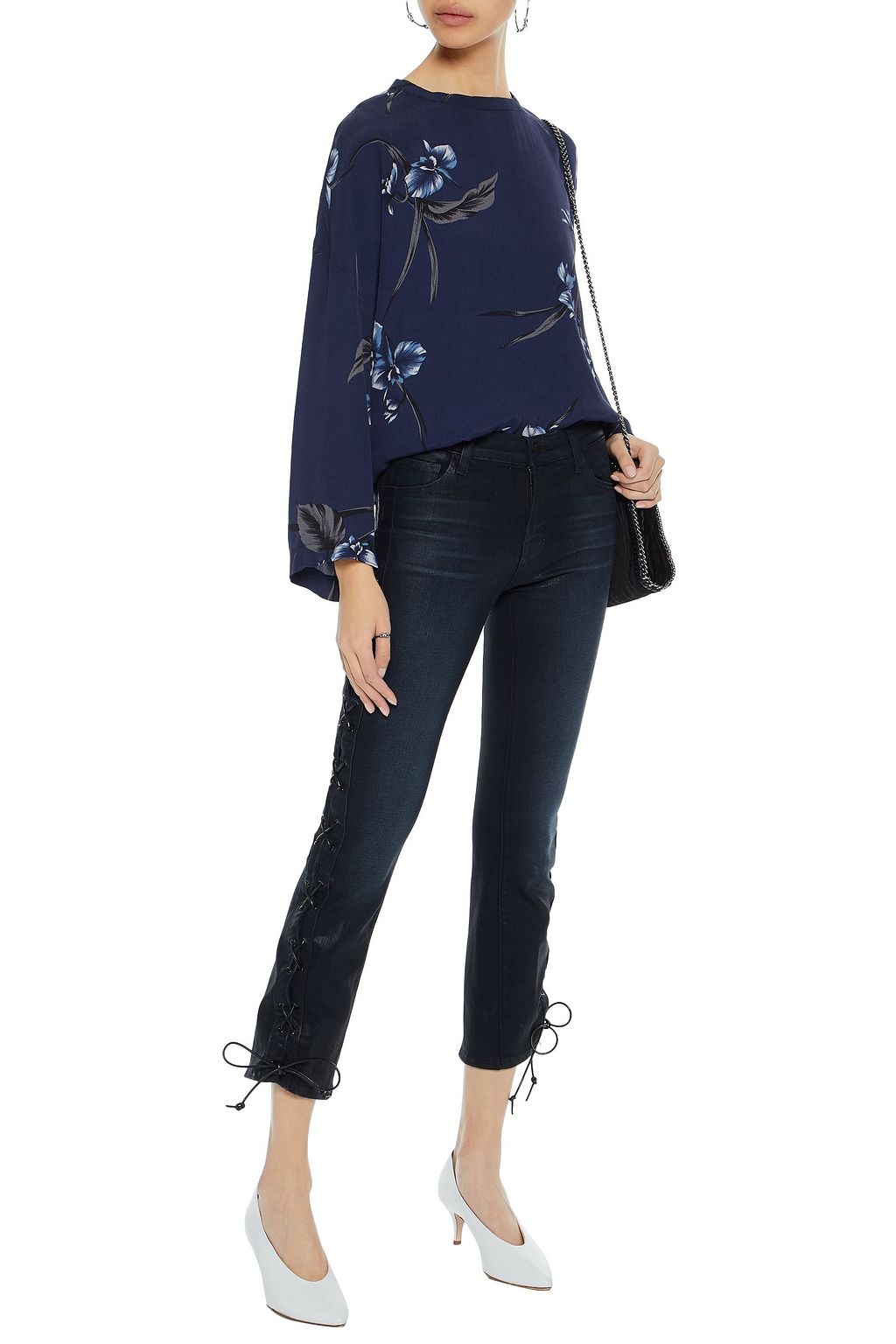 J BRAND Lace-up coated mid-rise slim-leg jeans