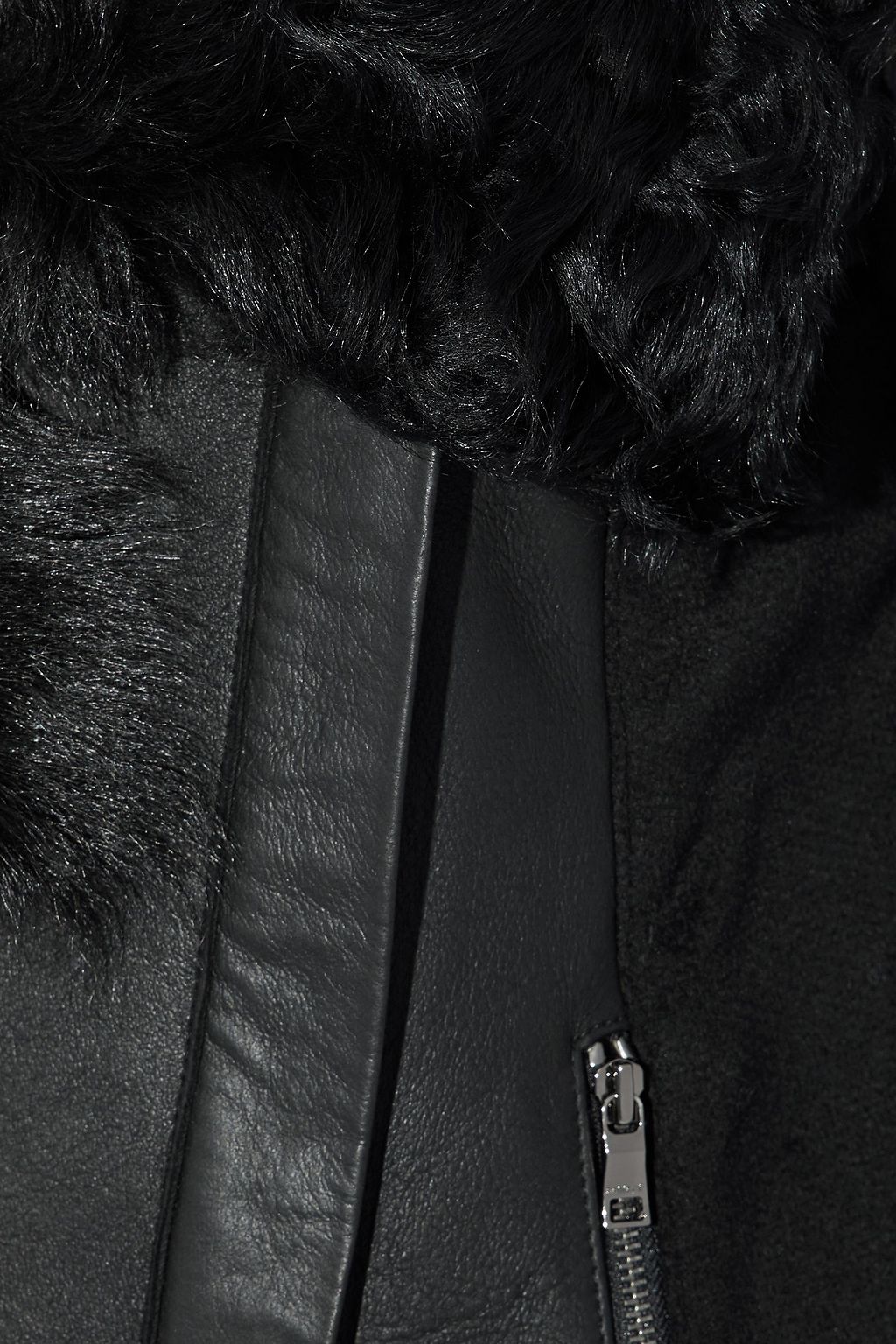 ASHLEY B. Wool-paneled shearling and leather biker jacket